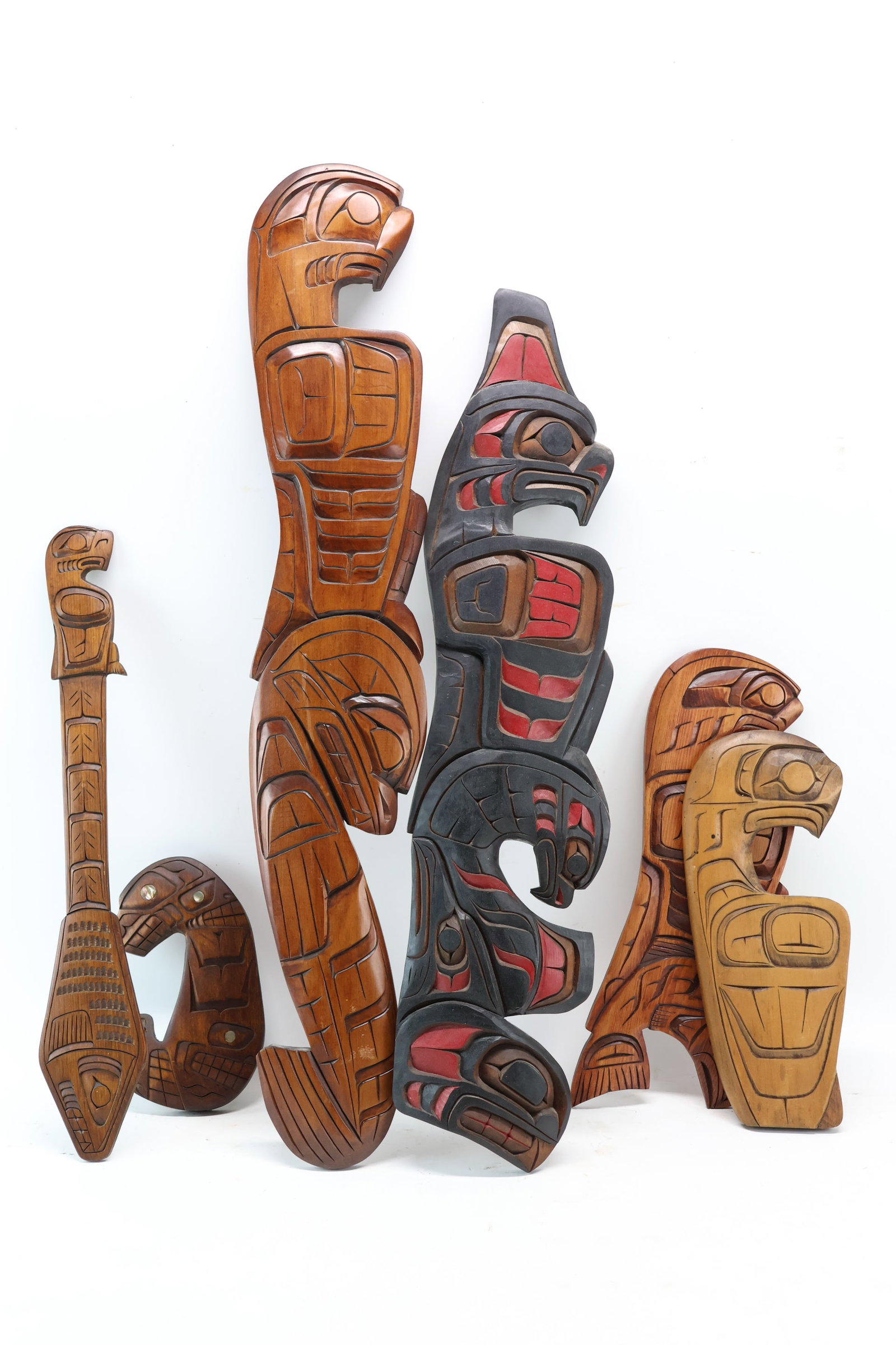 Group of Six Carved and Painted Wood Thunderbird Plaques (1 of 9)