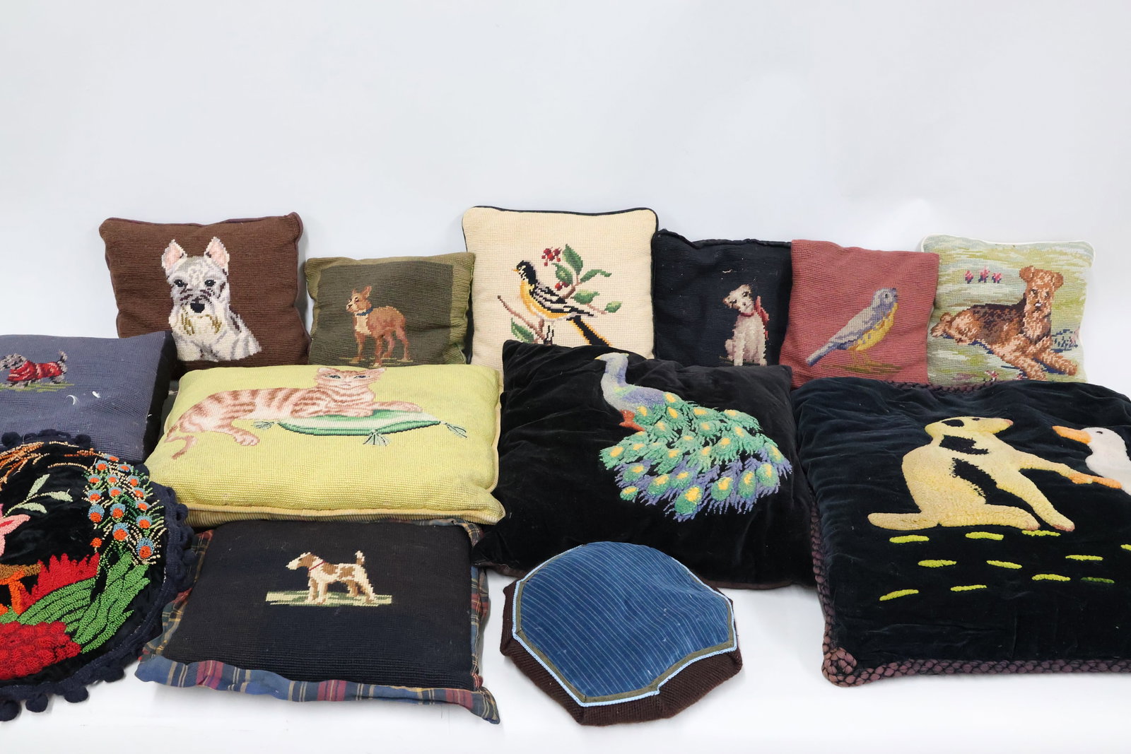 Vintage Group of 13 Assorted Needlepoint Throw Pillows (1 of 10)