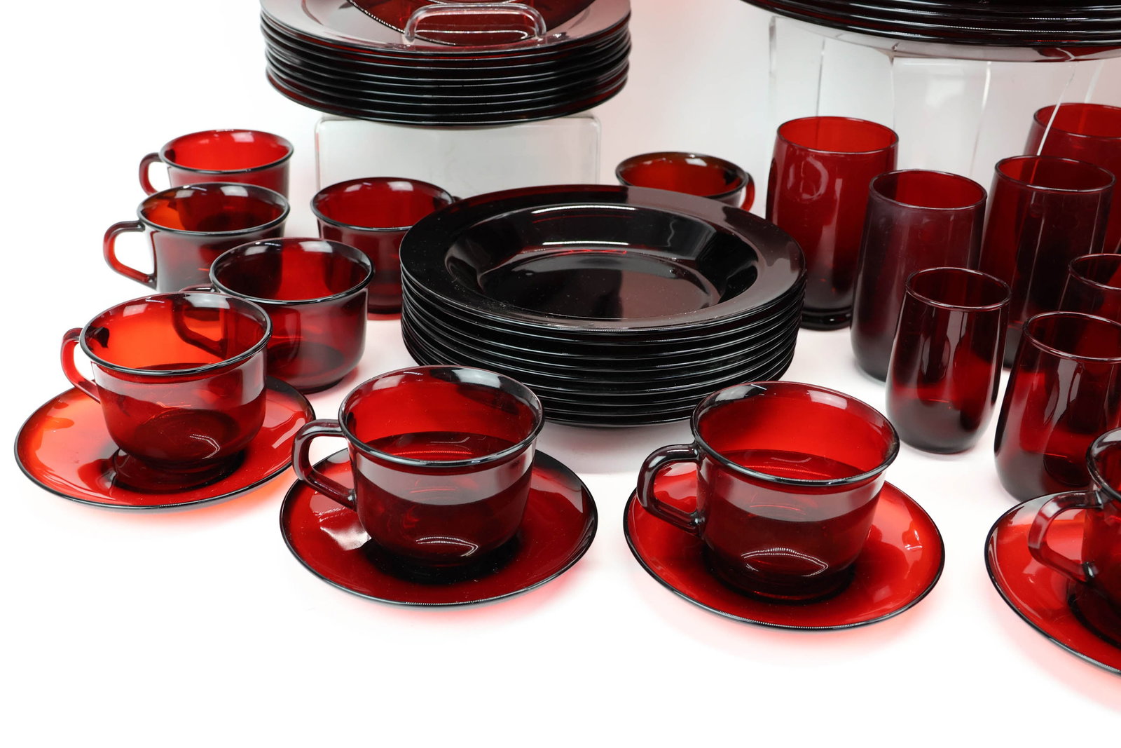 Group of Assorted Ruby Glass Dinnerware - 3