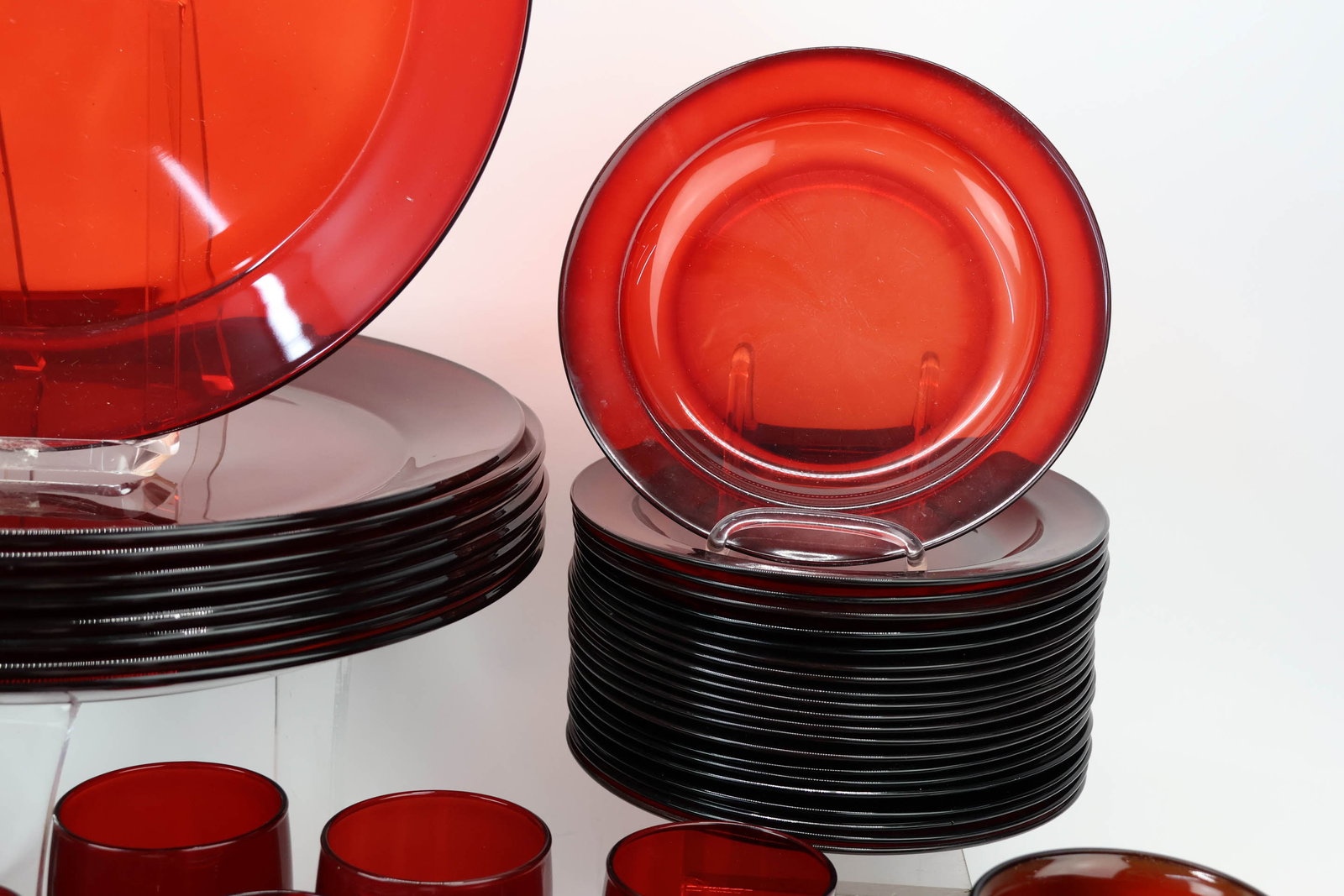 Group of Assorted Ruby Glass Dinnerware - 7