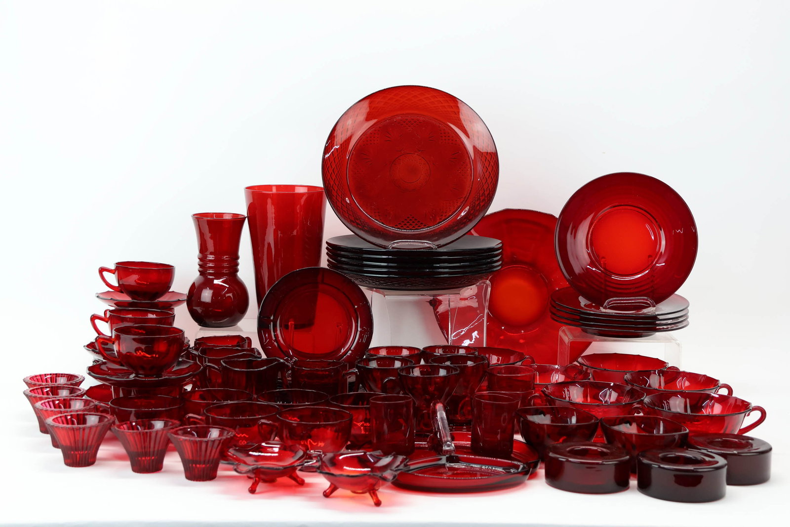 Group of Assorted Ruby Glass Dinnerware (1 of 10)