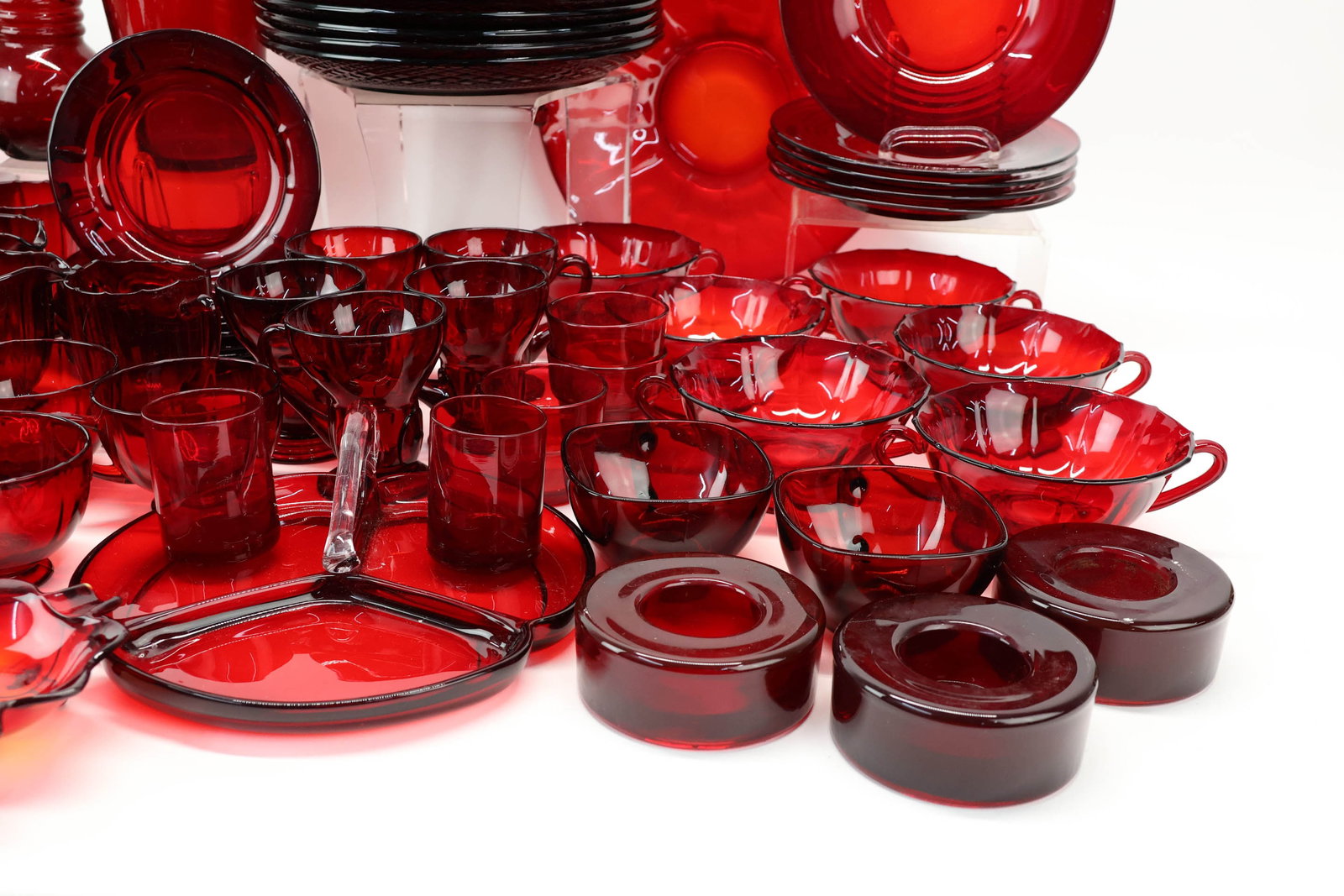 Group of Assorted Ruby Glass Dinnerware - 2