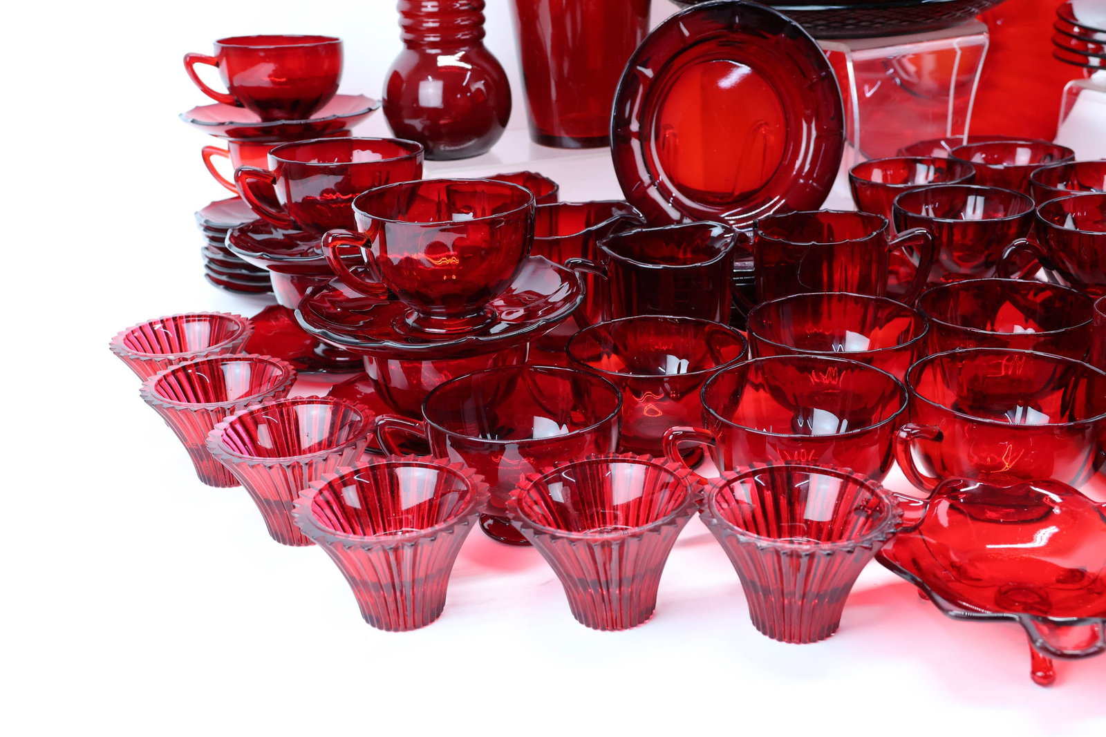 Group of Assorted Ruby Glass Dinnerware - 4