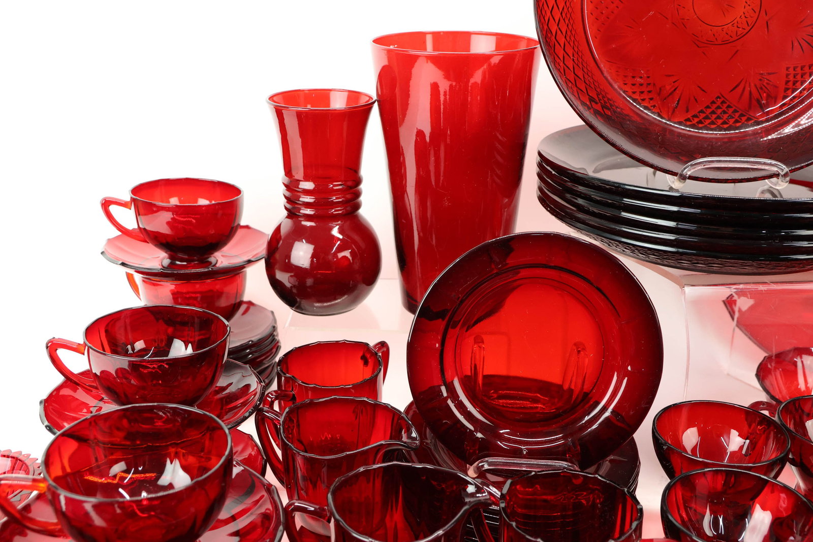 Group of Assorted Ruby Glass Dinnerware - 5