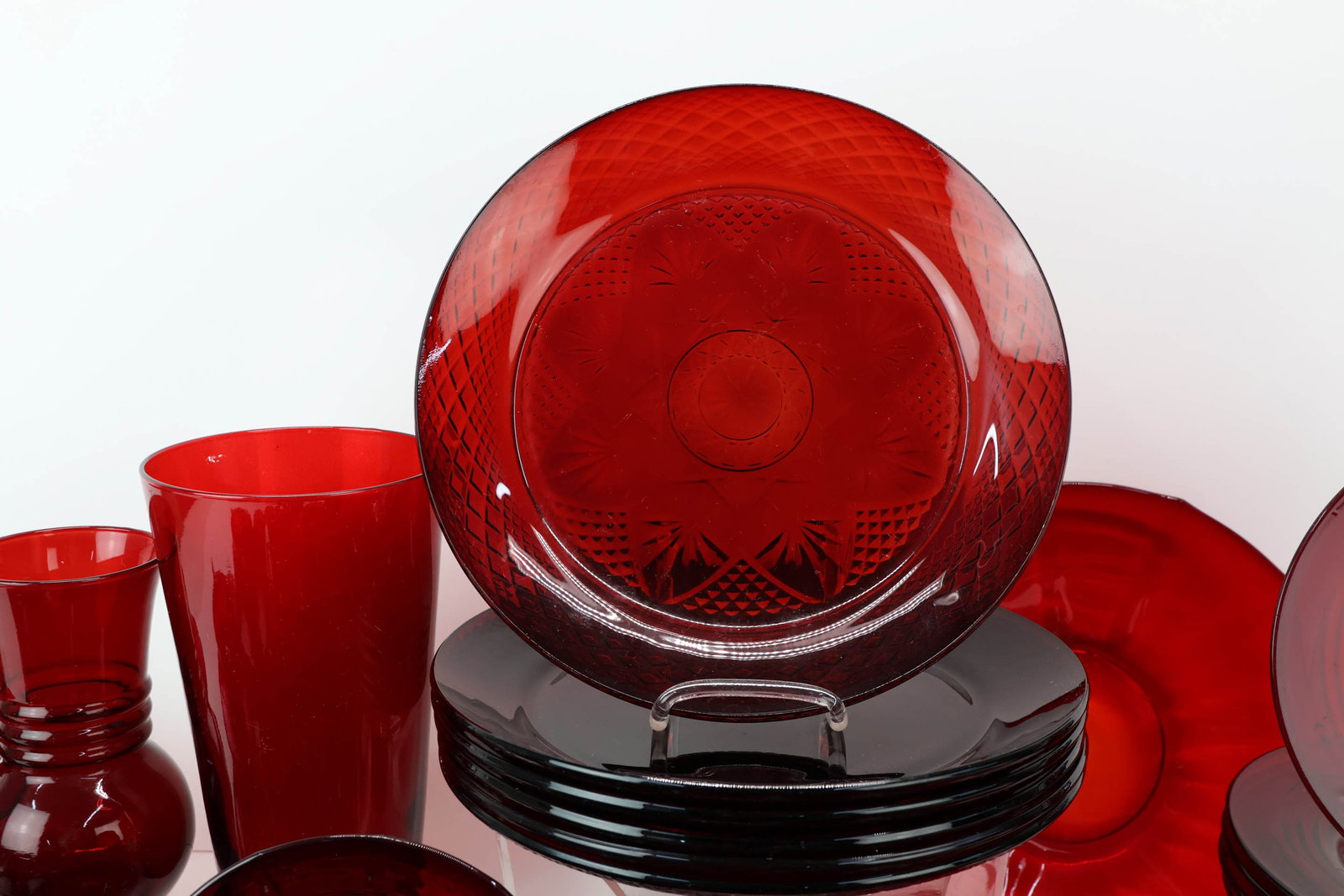 Group of Assorted Ruby Glass Dinnerware - 6