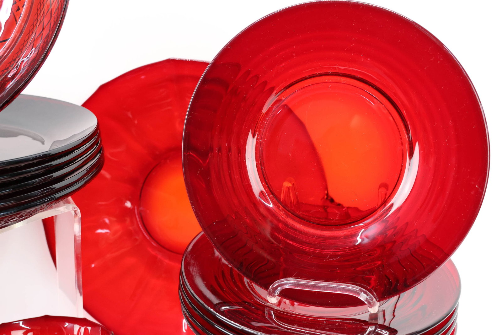 Group of Assorted Ruby Glass Dinnerware - 8