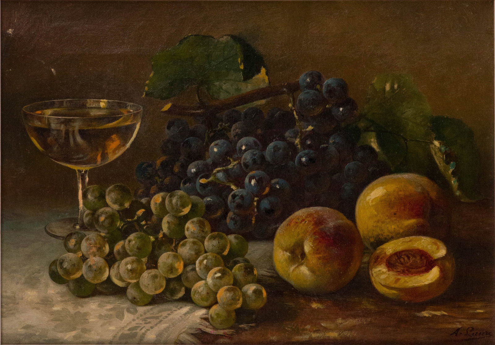 August Laux, 1847-1921, Still Life of Grapes and Beaches, Oil on Canvas (1 of 7)