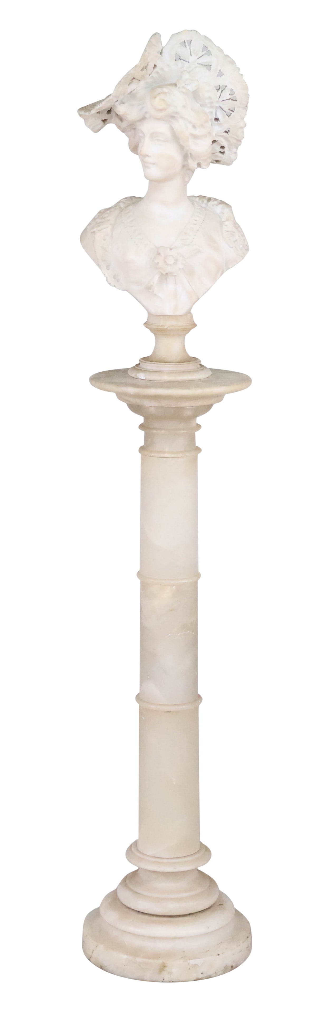 Adolfo Cipriani, Italian 1880-1930, Bust of a Woman with Hat, Alabaster Sculpture (1 of 17)