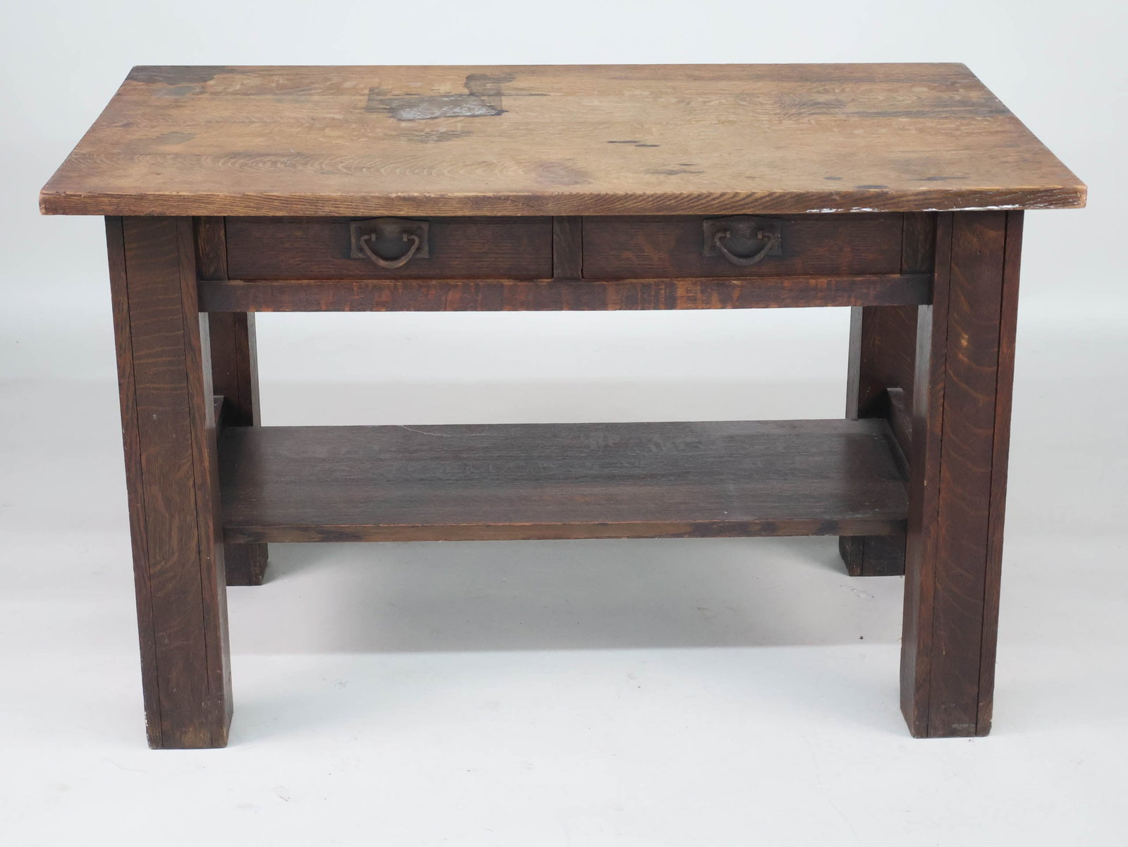 Mission Oak Two Drawer Work Table - 2