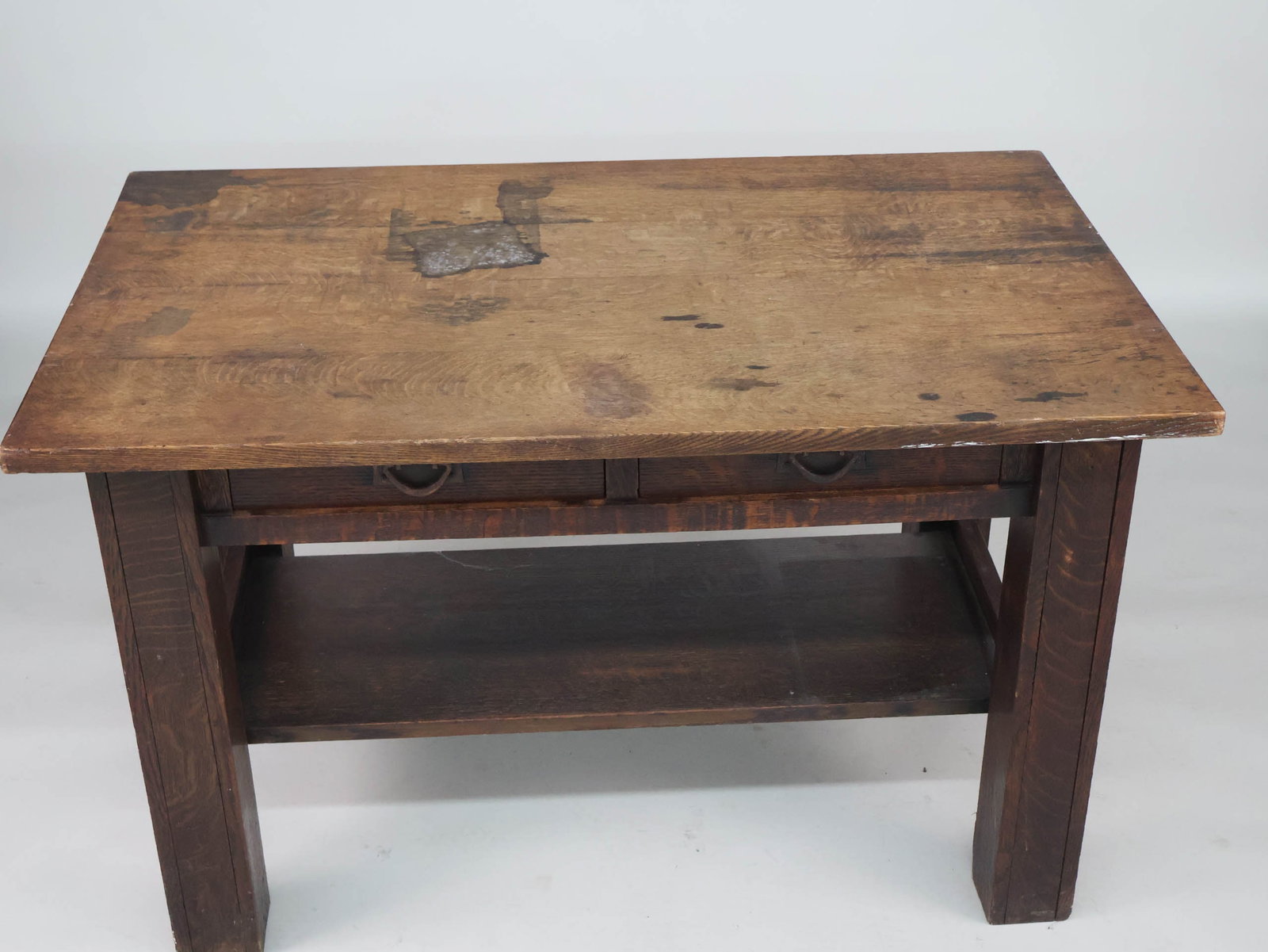 Mission Oak Two Drawer Work Table - 3