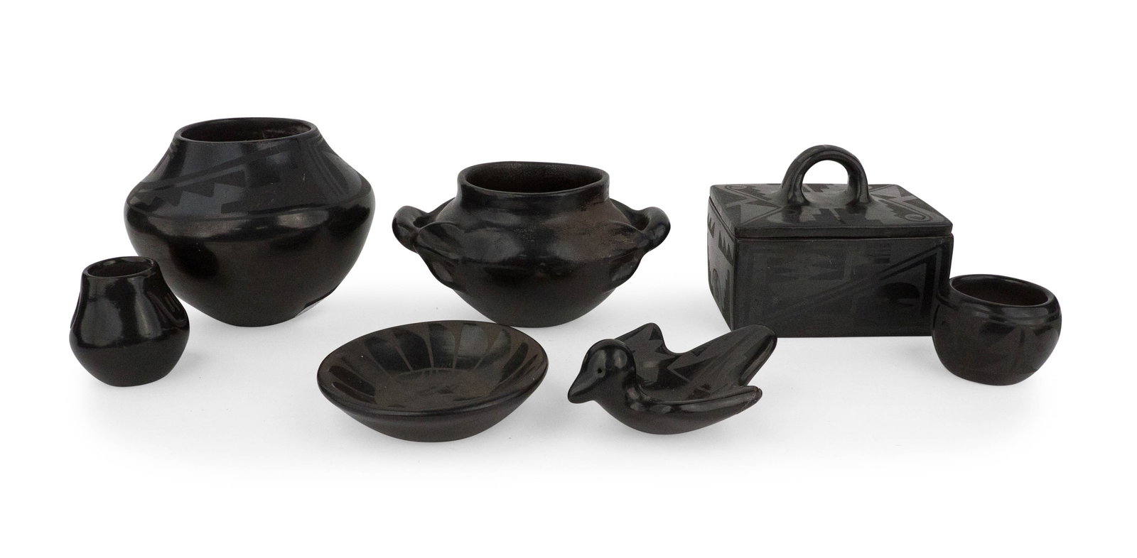 Seven Santa Clara Blackware Pottery Articles (1 of 15)