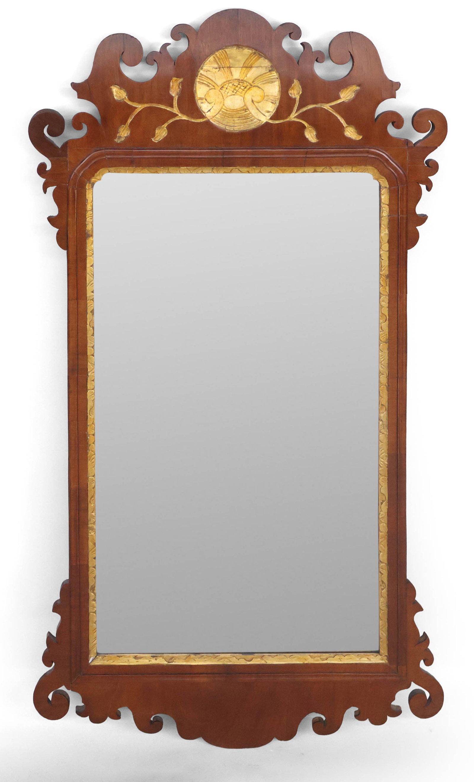 Chippendale Parcel-Gilt Mahogany Looking Glass: Chippendale Parcel-Gilt Mahogany Looking GlassEnglish or American, 1760-1780.Verso retains label for James Davidson Antiques, New London, CT.Provenance:James London Antiques, New London, CT;Israel Sac