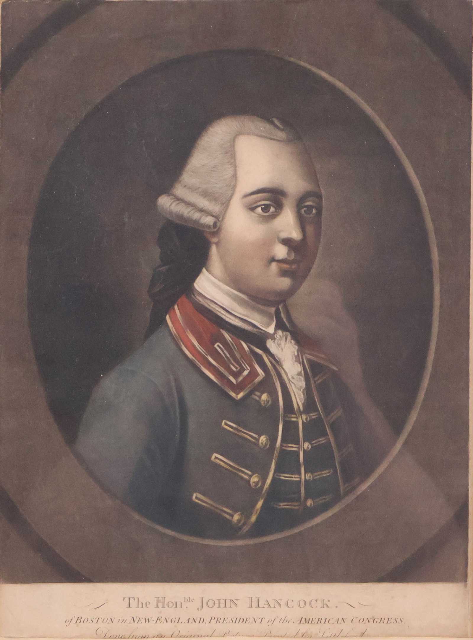 After Johann Martin Will, 1727-1806, The Honorable John Hancock, Polychrome Mezzotint (1 of 11)
