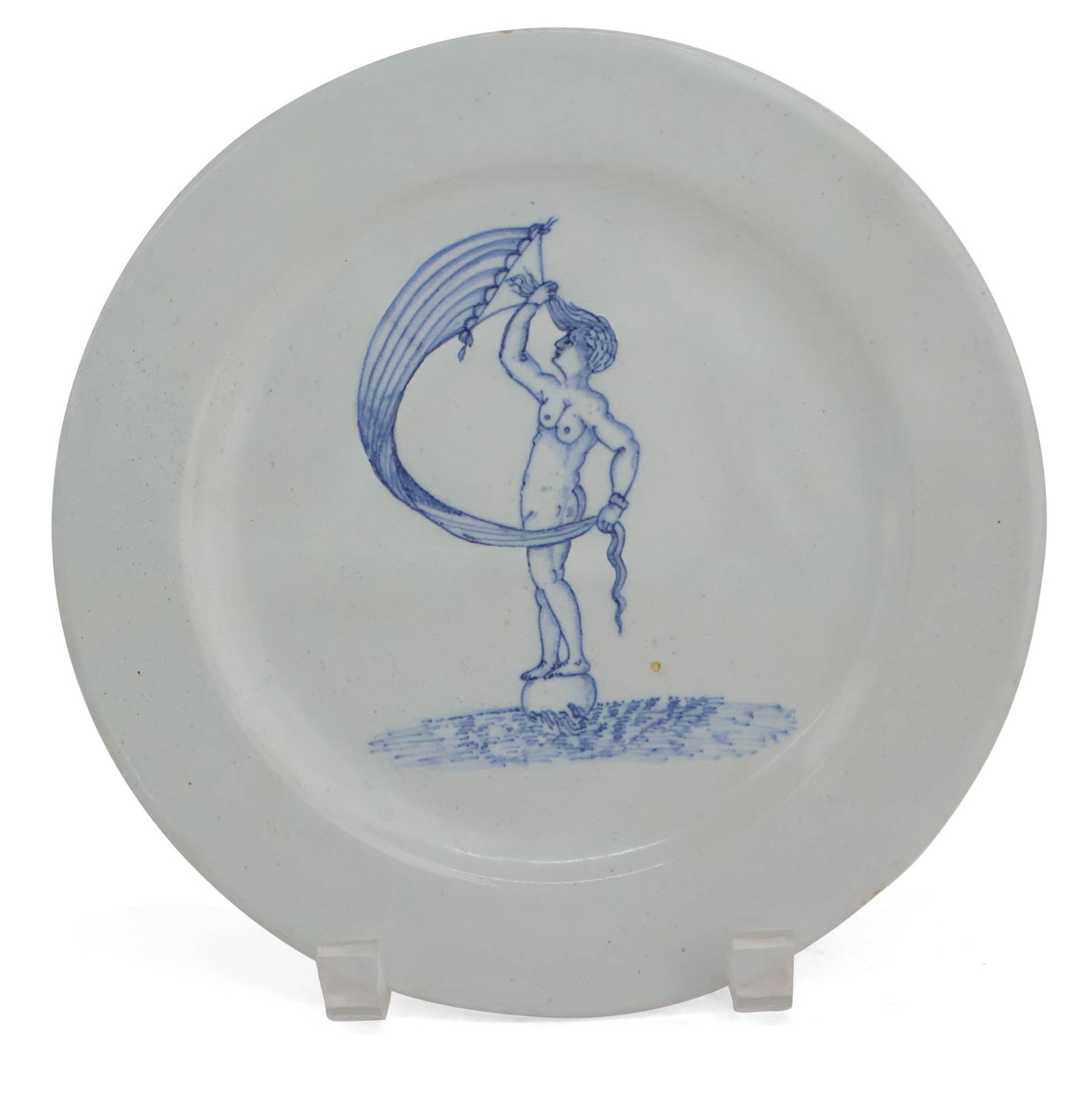 Tin-Glazed Earthenware Delft Plate: Tin-Glazed Earthenware Delft Plate Dutch, 1650-1700. Cracked and restored. Provenance: Gary Atkins; Brunk Auctions, Asheville NC, December 5-7, 2019, lot 1504; Property from the Collection of