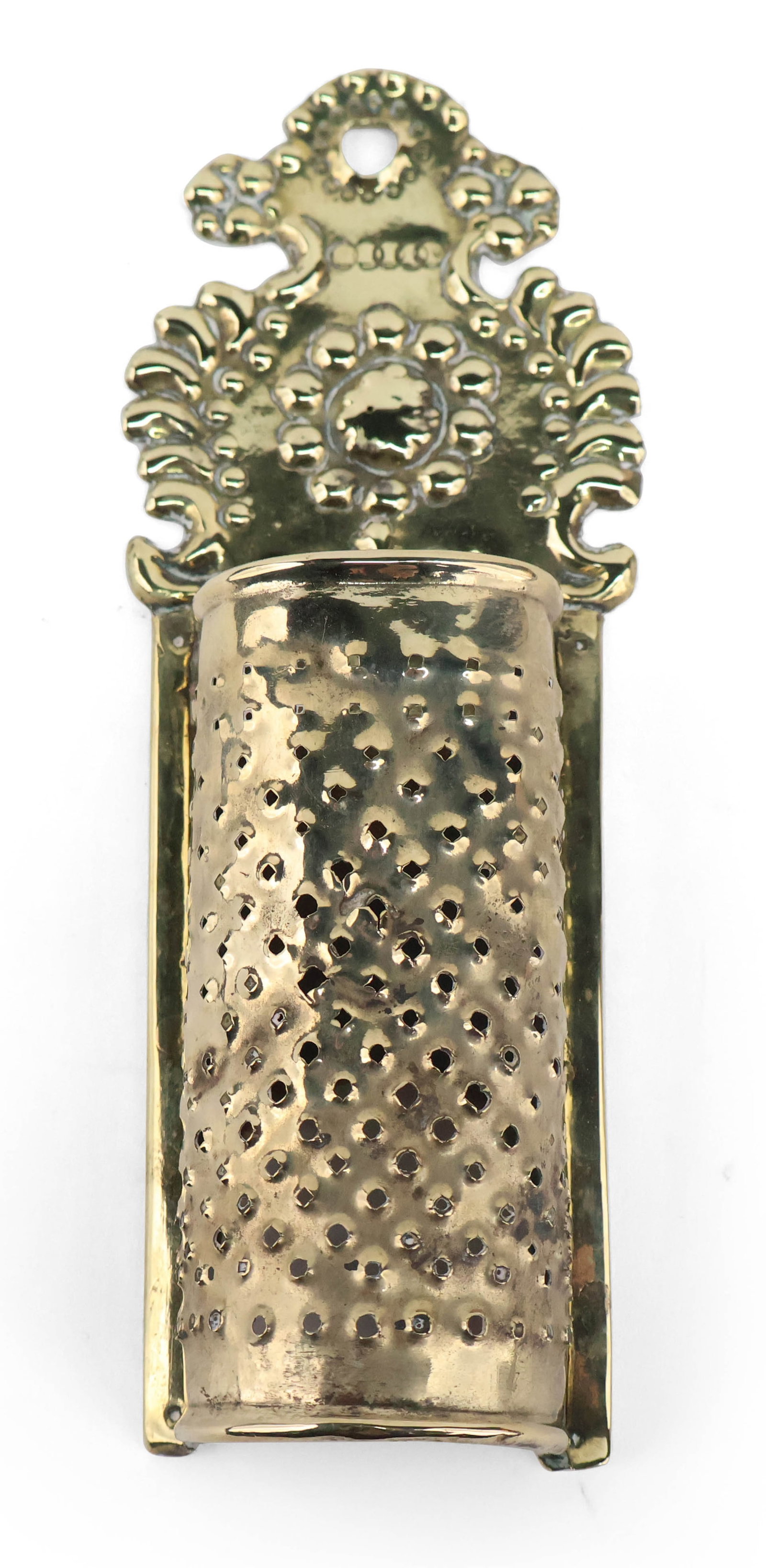 Rare Dutch Brass Kitchen Grater: Rare Dutch Brass Kitchen Grater Circa 1770. Provenance: Property from a Private Michigan Collection 1 3/4 x 2 1/2 x 8 in. (4.4 x 6.4 x 20.3 cm.)