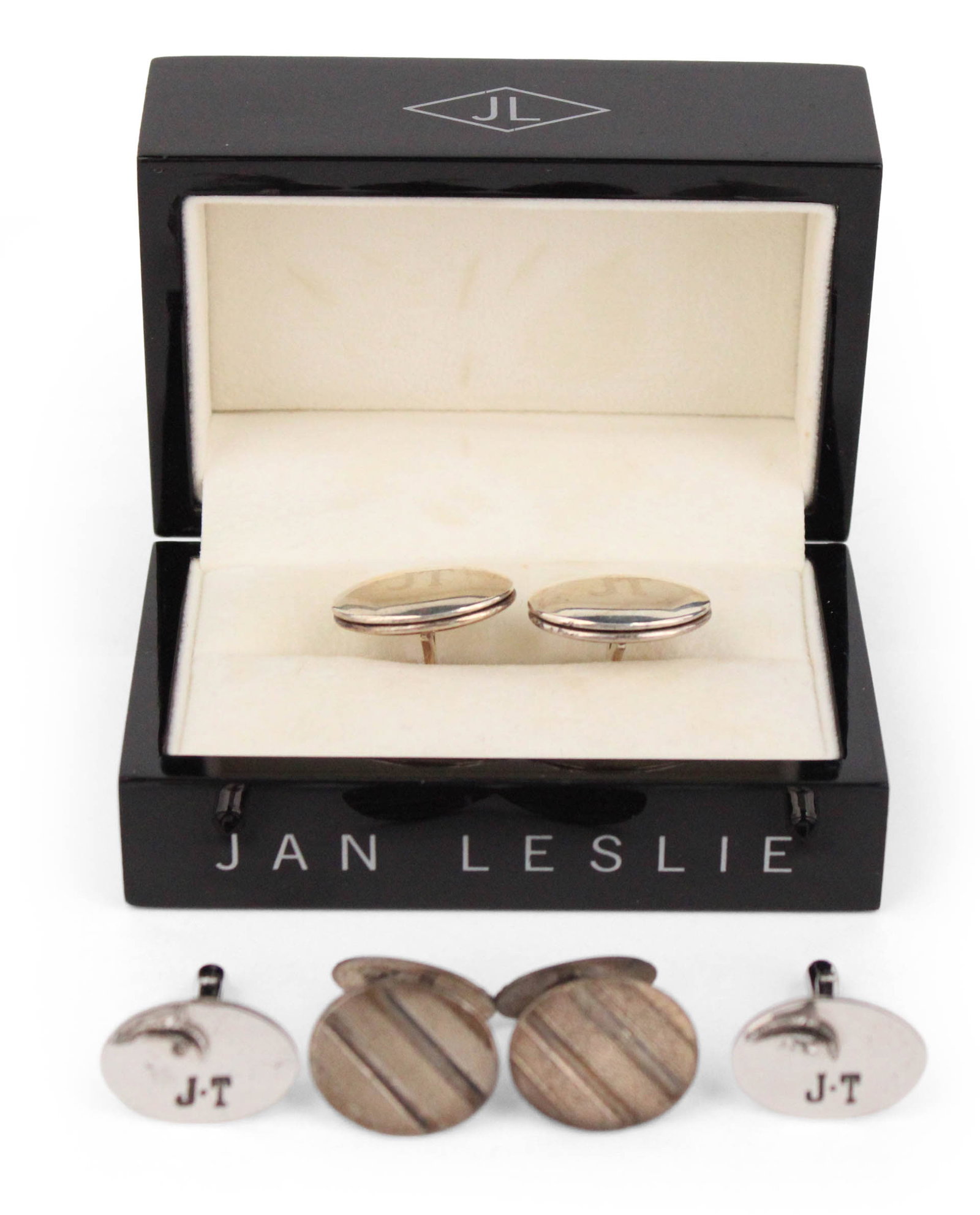 Two Pairs of Sterling Silver Cufflinks: Two Pairs of Sterling Silver Cufflinks Together with a pair of .835 silver cufflinks. Cash, Cashier Check, Money Order, and Wire Transfer are the only methods of payment accepted for jewelry,