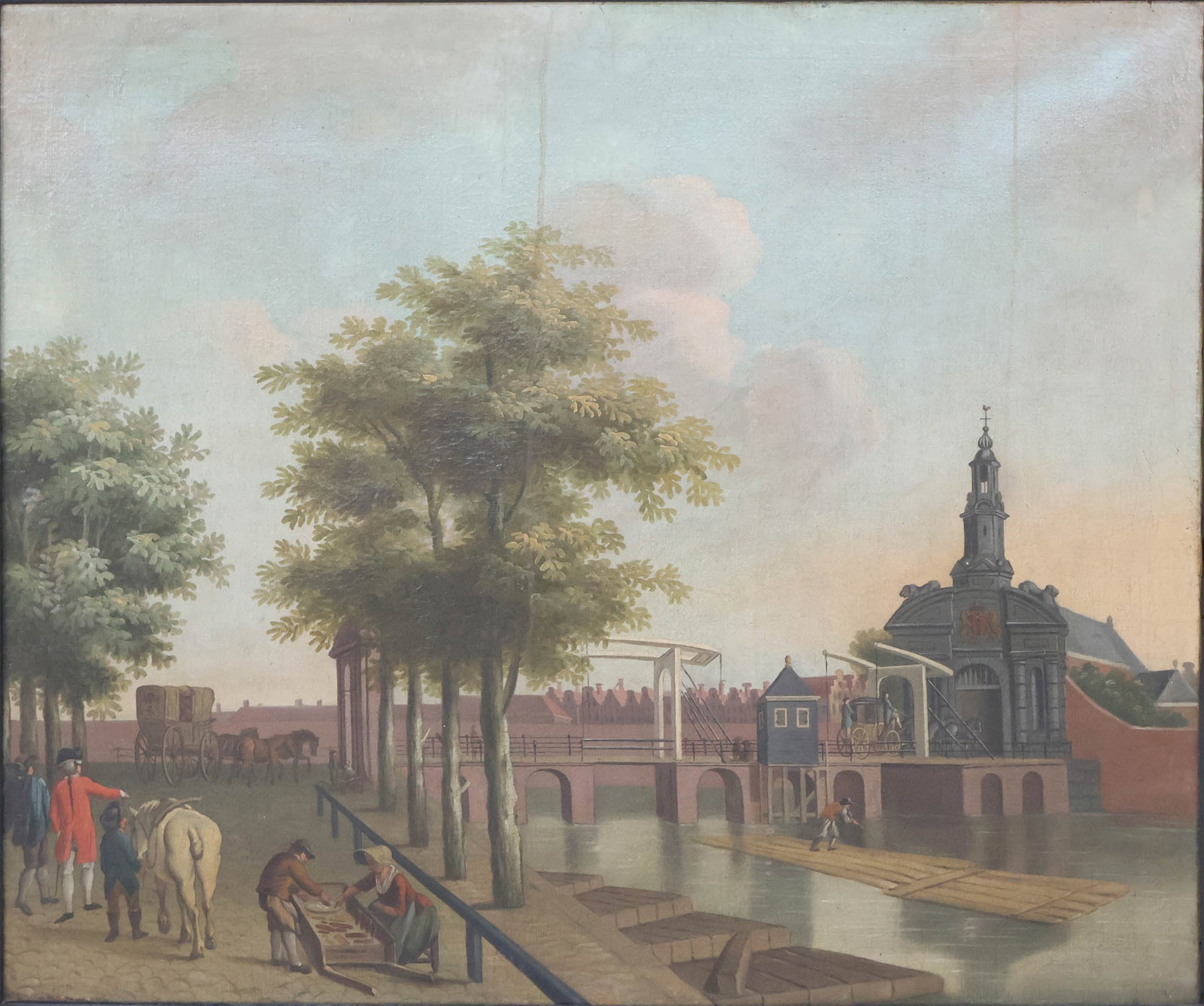 Continental Canal Scene, Oil on Canvas: Continental Canal SceneOil on CanvasEuropean, 19th C. appears to be unsigned.Losses to paint, craquelure, surface distress.Sight: 33 1/2 x 39 3/4 in. (85.1 x 101 cm.), Frame: 38 1/2 x 45 in. (97.8 x 1