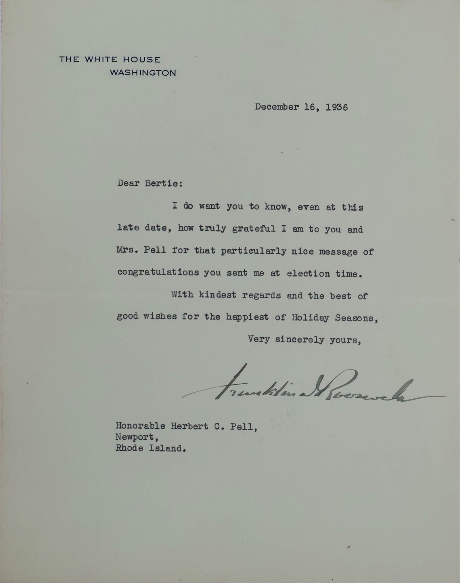 Signed 1936 Letter from Franklin D. Roosevelt (1 of 7)
