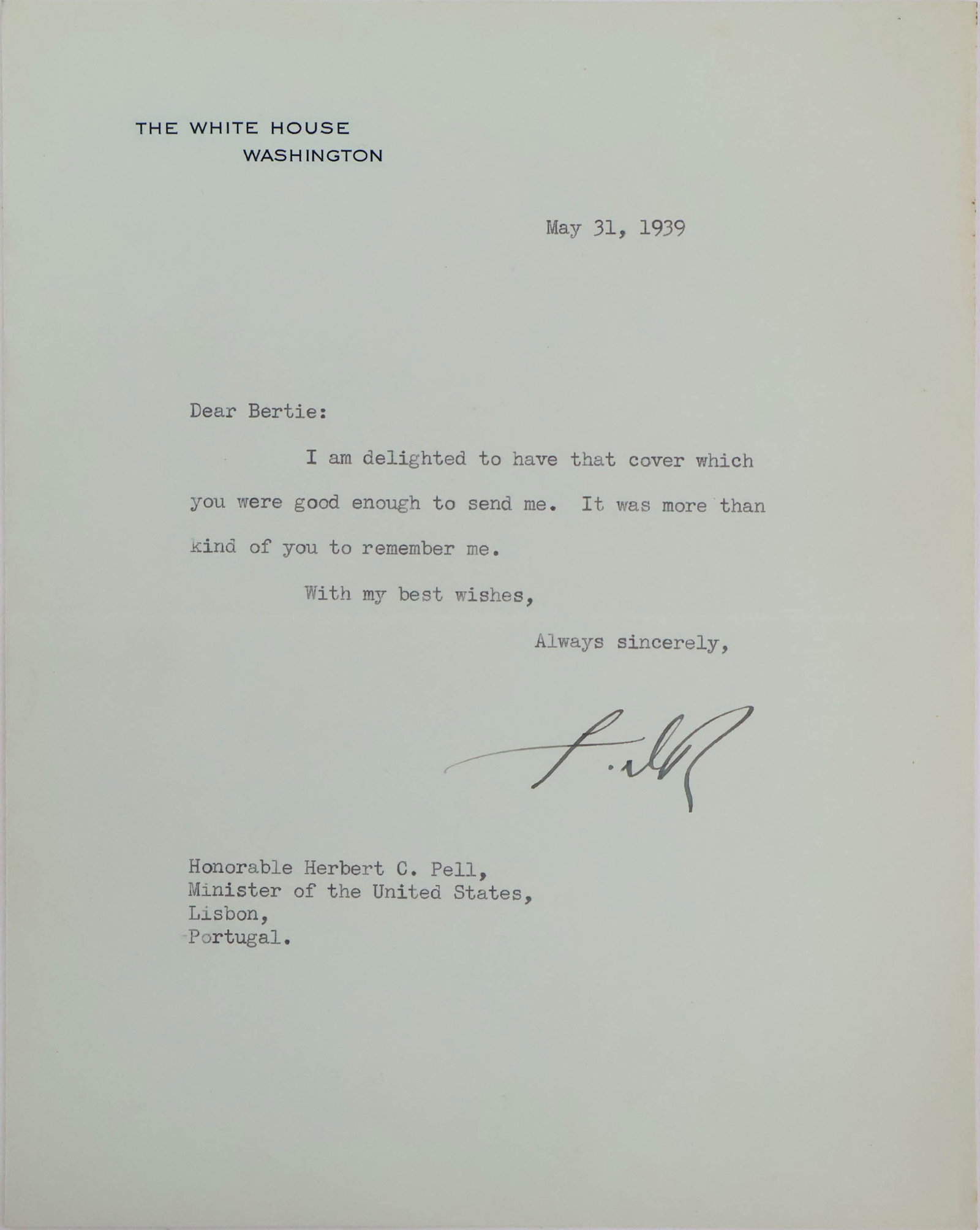 Signed 1939 Letter from Franklin D. Roosevelt (1 of 8)