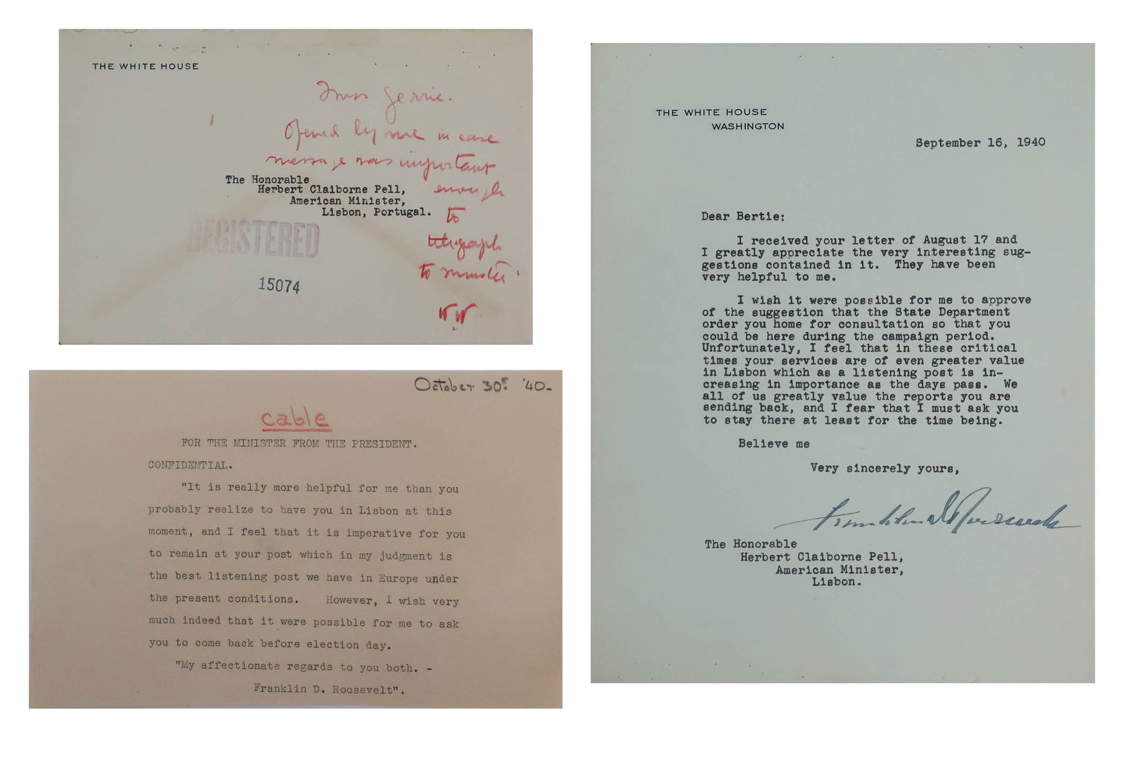 Signed 1940 Letter from Franklin D. Roosevelt (1 of 13)