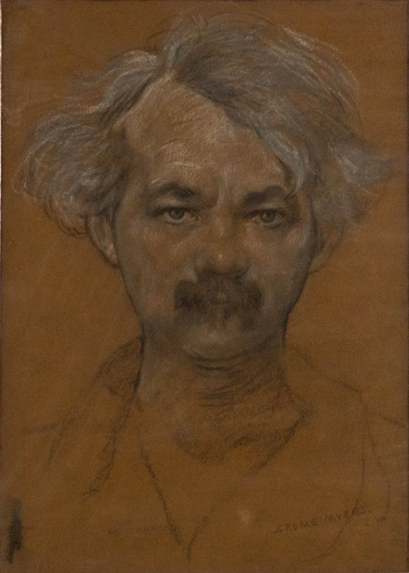 Jerome Myers, 1867-1940, Self Portrait, Graphite and Chalk on Paper: Jerome Myers 1867-1940 Self Portrait Graphite and Chalk on Paper Signed l.r. Bears label verso from Kraushaar Gallery, New York. Sight: 13 3/4 x 9 3/4 in. (34.9 x 24.8 cm.), Frame: 21 3/4 x 17 3/4