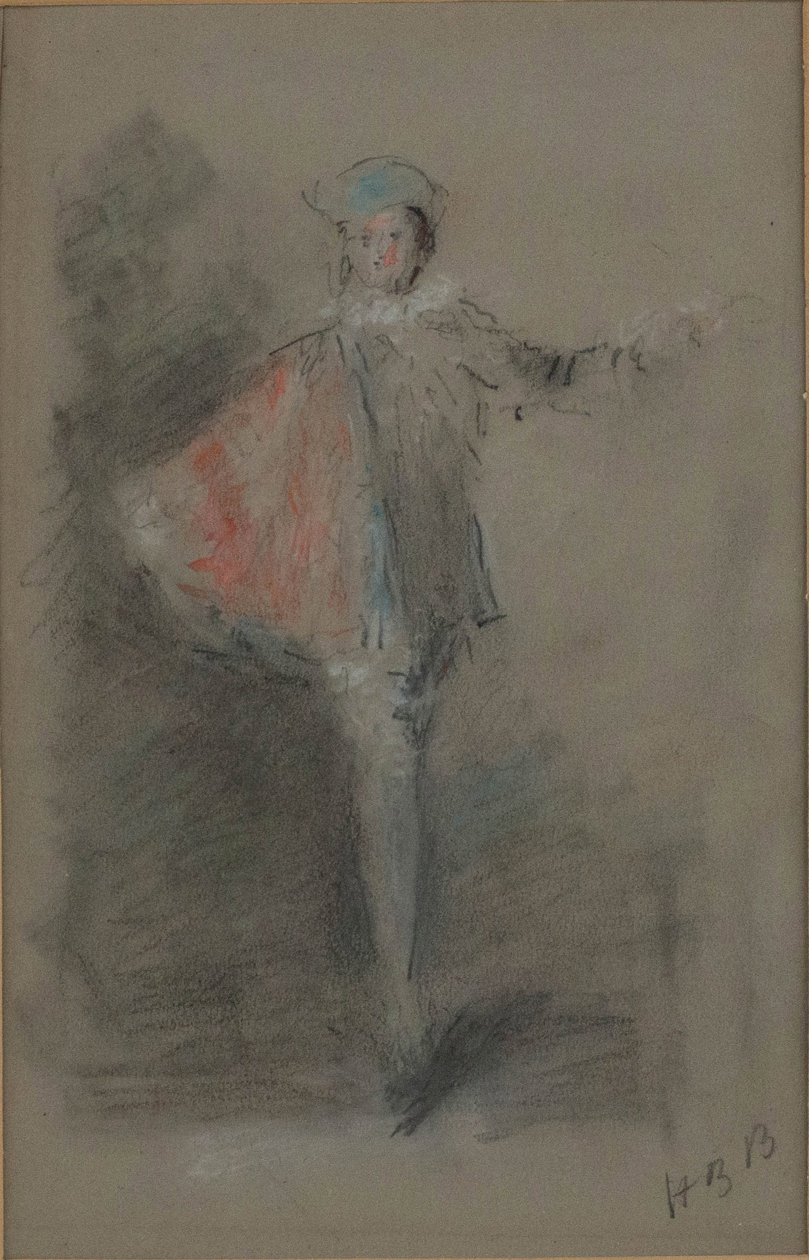 Hercules Brabazon Brabazon, British 1821-1906, L'Indifferente Pierrot, Graphite and Chalk on Paper: Hercules Brabazon Brabazon British, 1821-1906 L'Indifferente Pierrot Graphite and Chalk on Paper Signed "HBB" l.r. Sight: 9 1/2 x 6 1/4 in. (24.1 x 15.9 cm.), Frame: 15 1/4 x 12 1/4 in. (38.7 x 31.1