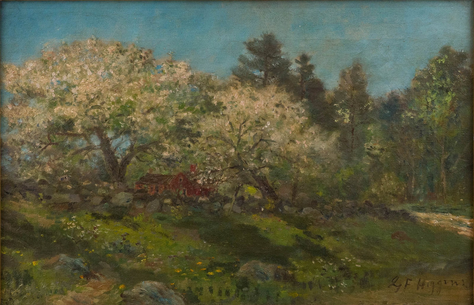 George Frank Higgins, American 1850-1885, Bucolic Landscape with House, Oil on Canvas (1 of 7)