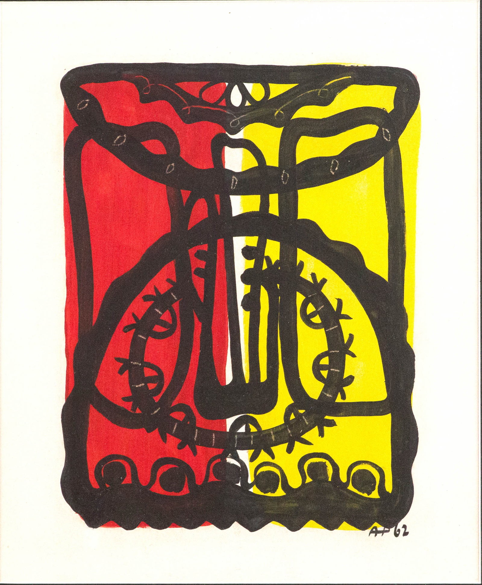 Amelia Pelaez, 1896-1968, Gouache, Abstract in Red and Yellow: Amelia Pelaez1896-1968GouacheAbstract in Red and YellowSigned l.r. "AP 62"Provenance: Inherited from Cuban-born great-grandmother, who was an art enthusiast, and passed down to the consignor.Sig