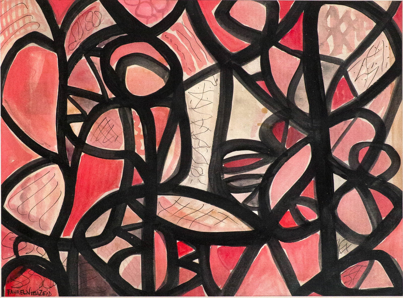 Fahrelnissa Zeid, Turkish 1901-1991, Abstract in Red and Black, Watercolor: Fahrelnissa Zeid Turkish, 1901-1991 Abstract in Red and Black Watercolor Signed l.l. "Fahrielnissa Zeid". Provenance: Inherited from Cuban-born great-grandmother, who was an art enthusiast, and
