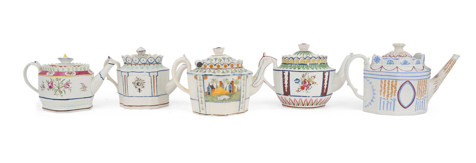 Five Molded and Paint-Decorated Pearlware Teapots (1 of 13)