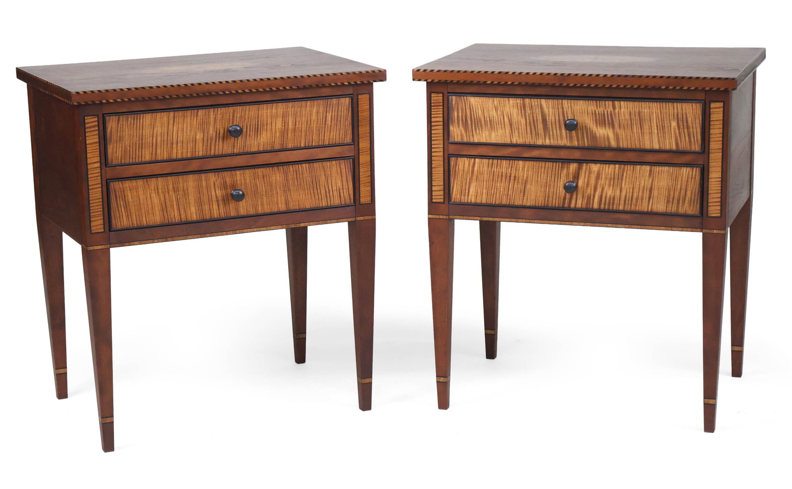 Pair of Federal Style Tiger Maple Inlaid Nightstands (1 of 9)