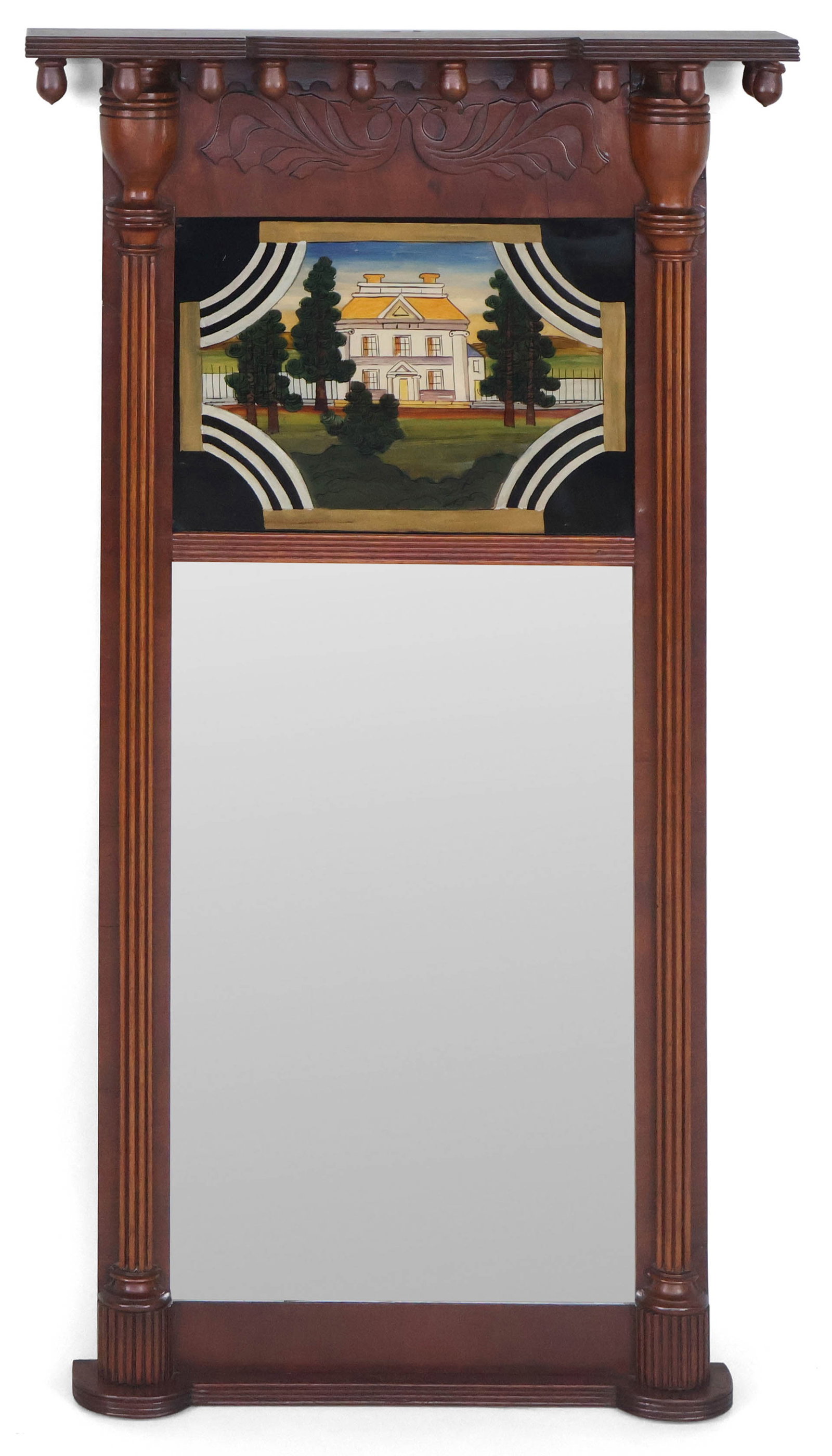 Federal Style Mahogany Eglomise Inset Pier Mirror (1 of 9)