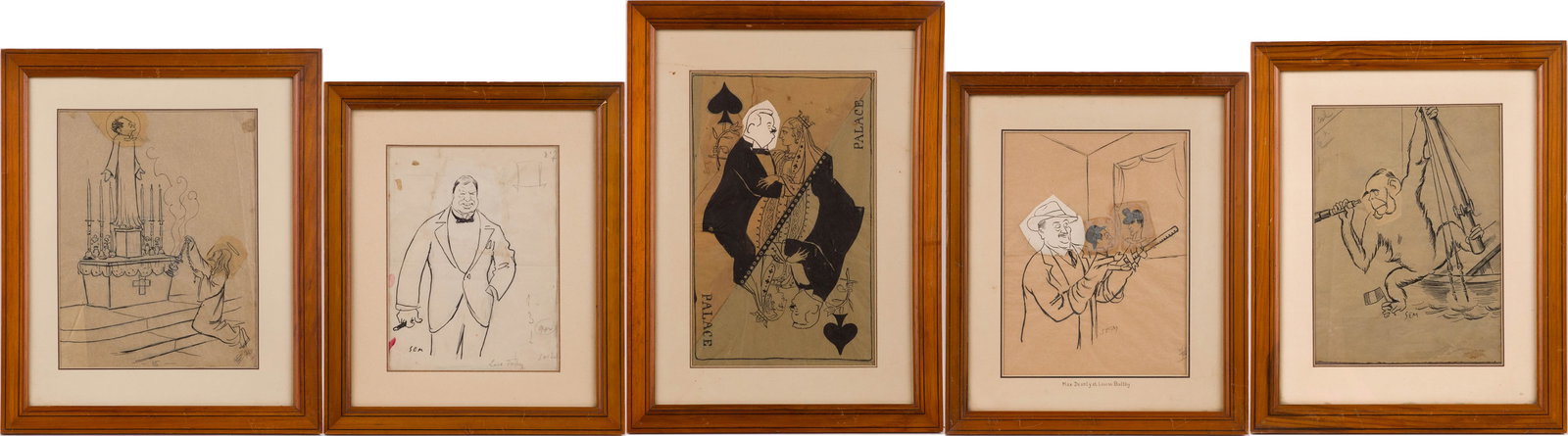 Sem, French 1863-1934, Five Caricature Drawings, Ink and Pencil on Paper (1 of 16)