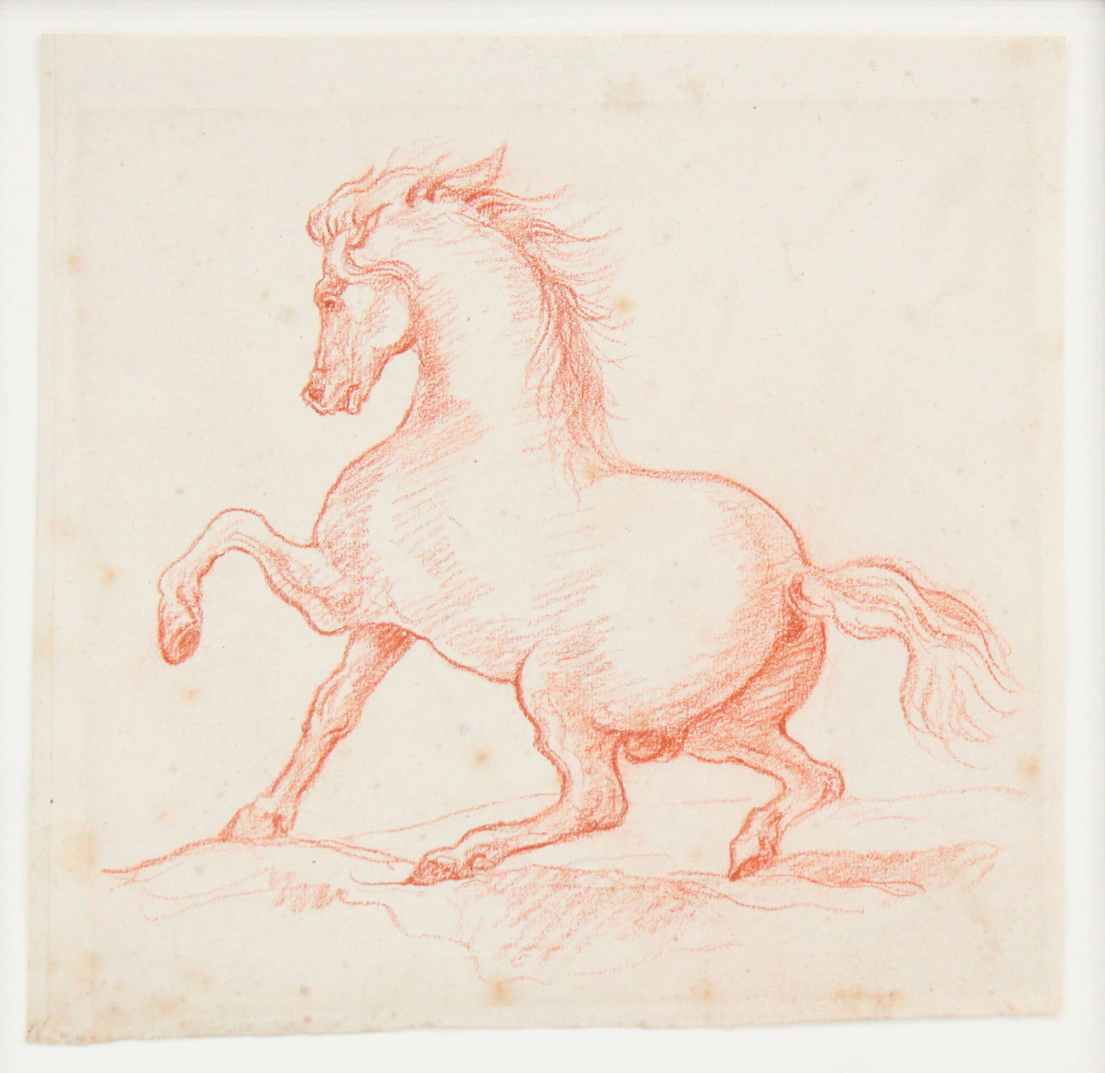 In the Manner of Theodore Gericault, French 1791-1824, Study of a Horse, Red Chalk: In the Manner of Theodore Gericault French, 1791-1824 Study of a Horse Red Chalk Bears label verso from Bruno Chenique certifying it is a preparatory drawing for the painting "Back on a Rearing