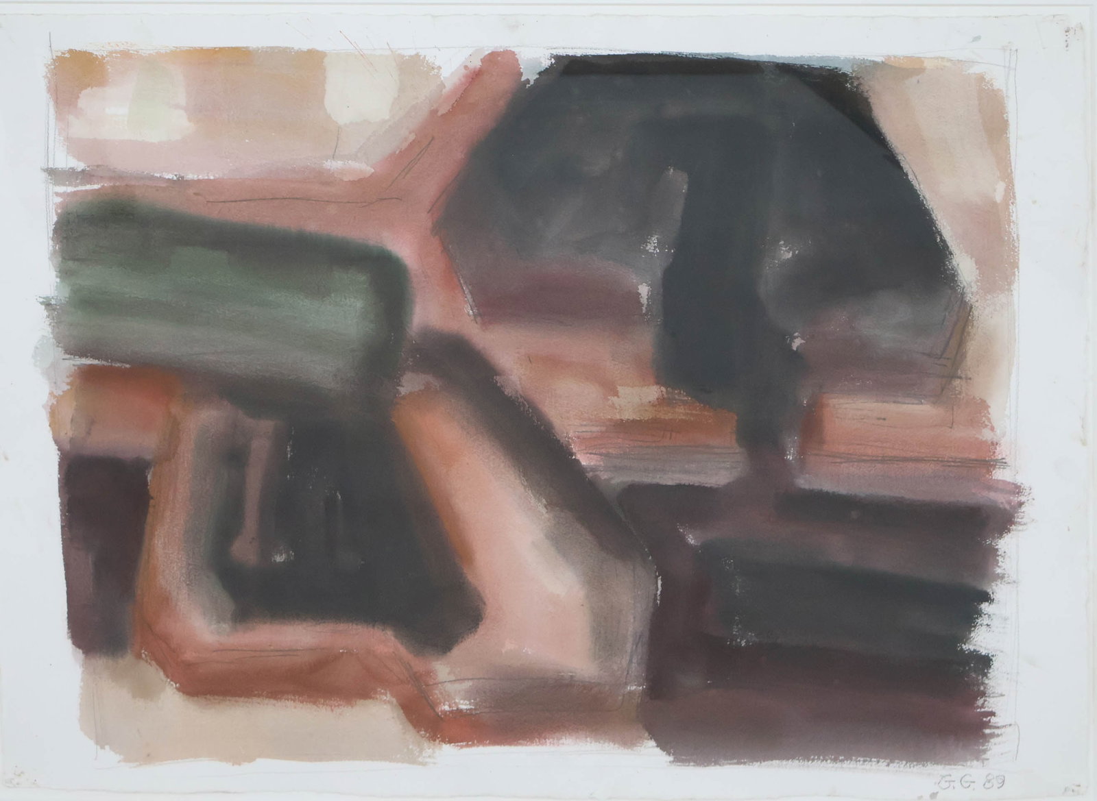 Guy Goodwin, American 1940, Abstract, Watercolor on Paper: Guy GoodwinAmerican, 1940AbstractWatercolor on PaperSigned, lr, "G.G. '89". Titled, " S.Q. Pine 1989" with a Dolan/Maxwell, New York gallery label.Sight: 29 x 40 in. (73.7 x 101.6 cm.), Frame: 41 x 52