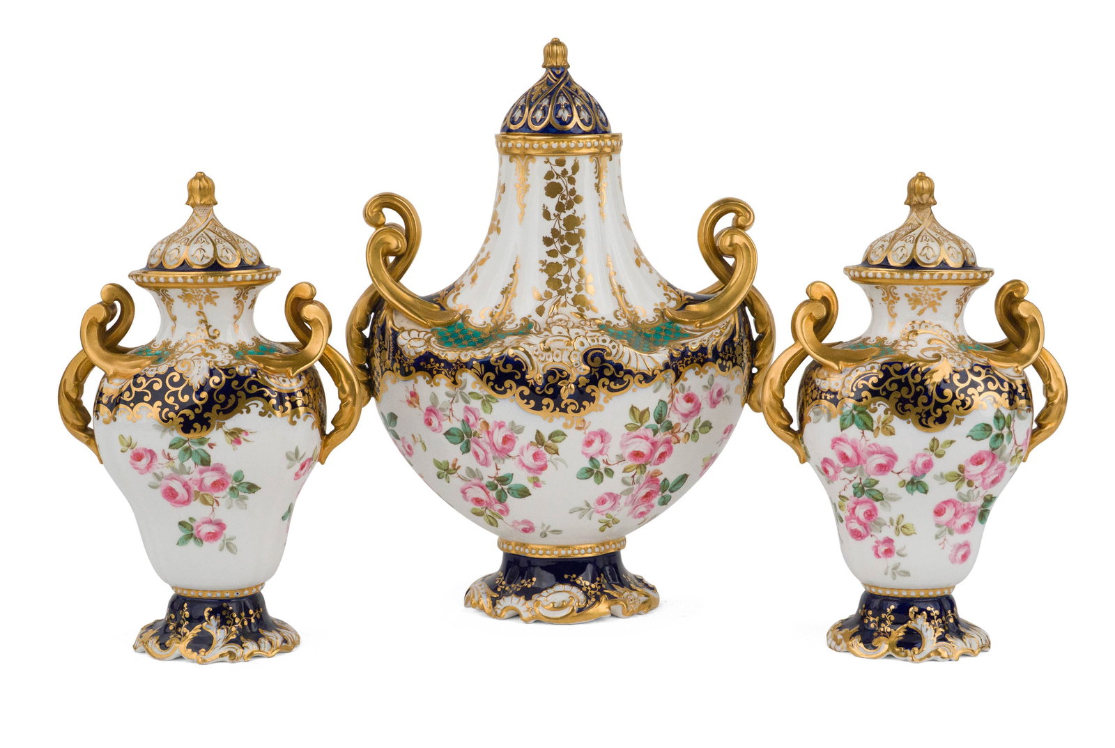 Copeland Parcel-Gilt and Floral Decorated Garniture Set (1 of 12)