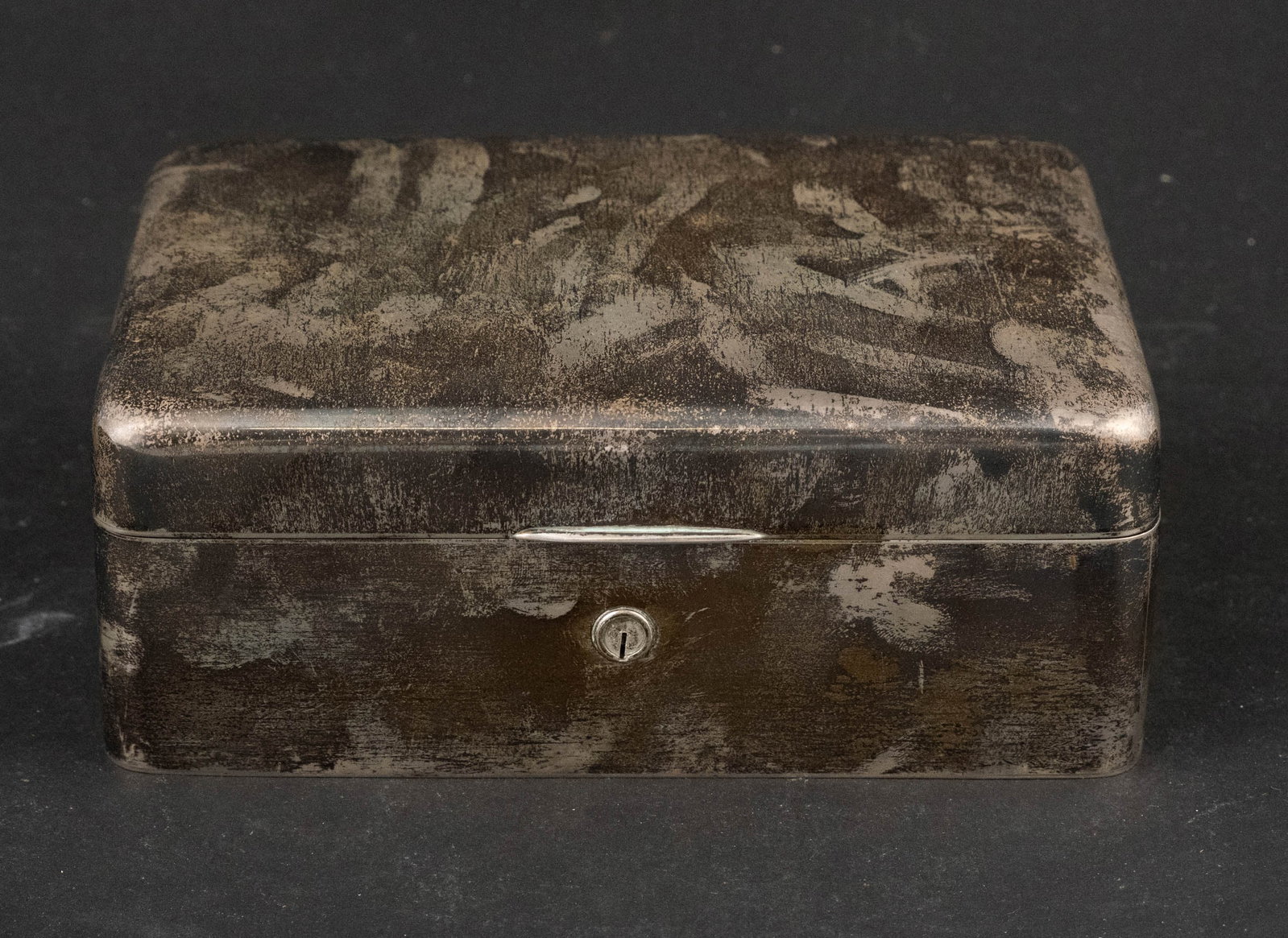 Sterling Silver Jewelry Box: Sterling Silver Jewelry Box With baby blue velvet fitted interior with key. 2 x 6 in. (5.1 x 15.2 cm.)