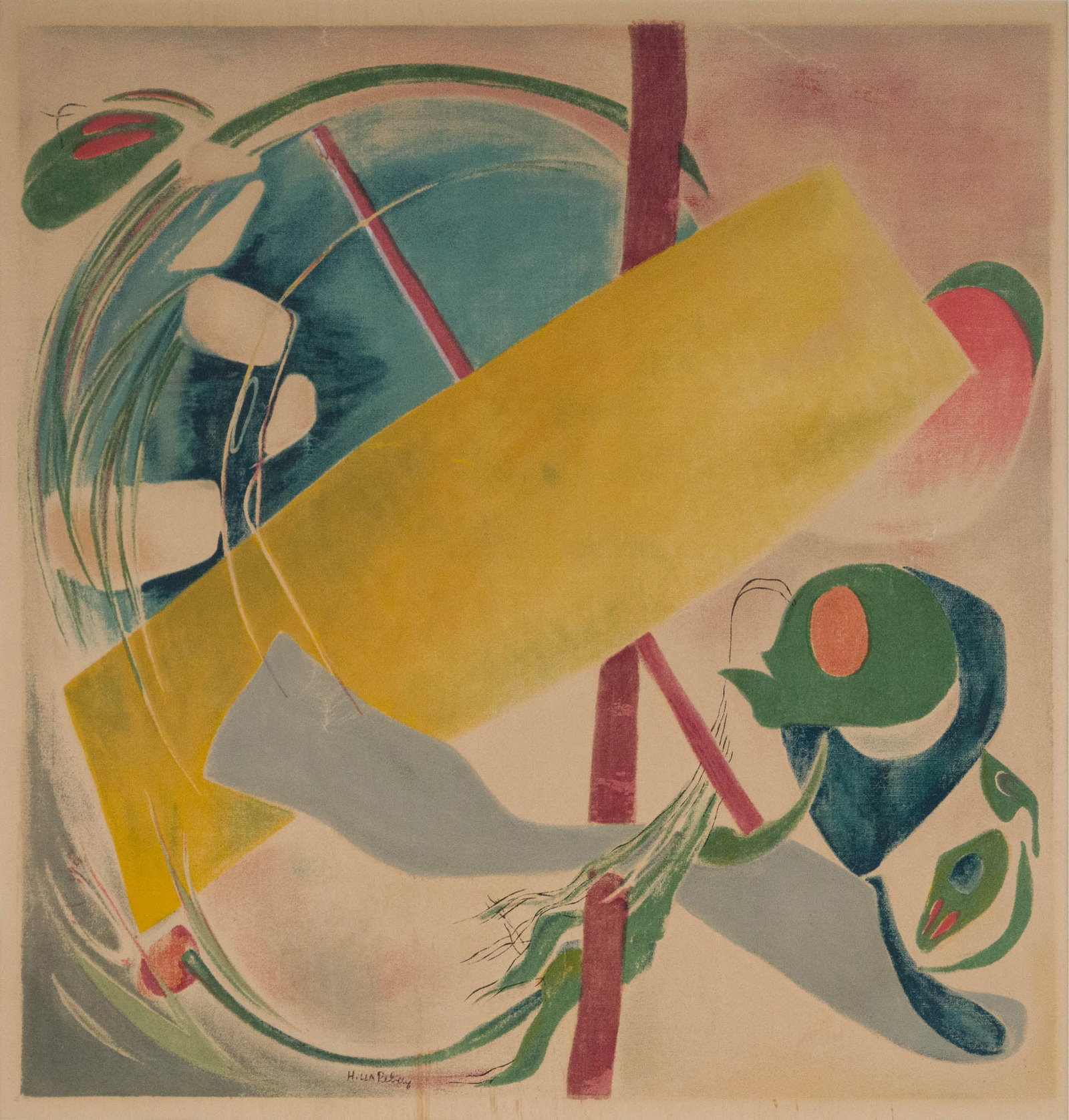 Hilla Rebay, 1890-1967, Animation (Yellow Form), Print: Hilla Rebay 1890-1967 Animation (Yellow Form) Print Signed in the print. Provenance: Property from a Private Park Avenue, New York Collection Sight: 21 x 20 3/4 in. (53.3 x 52.7 cm.), Fra