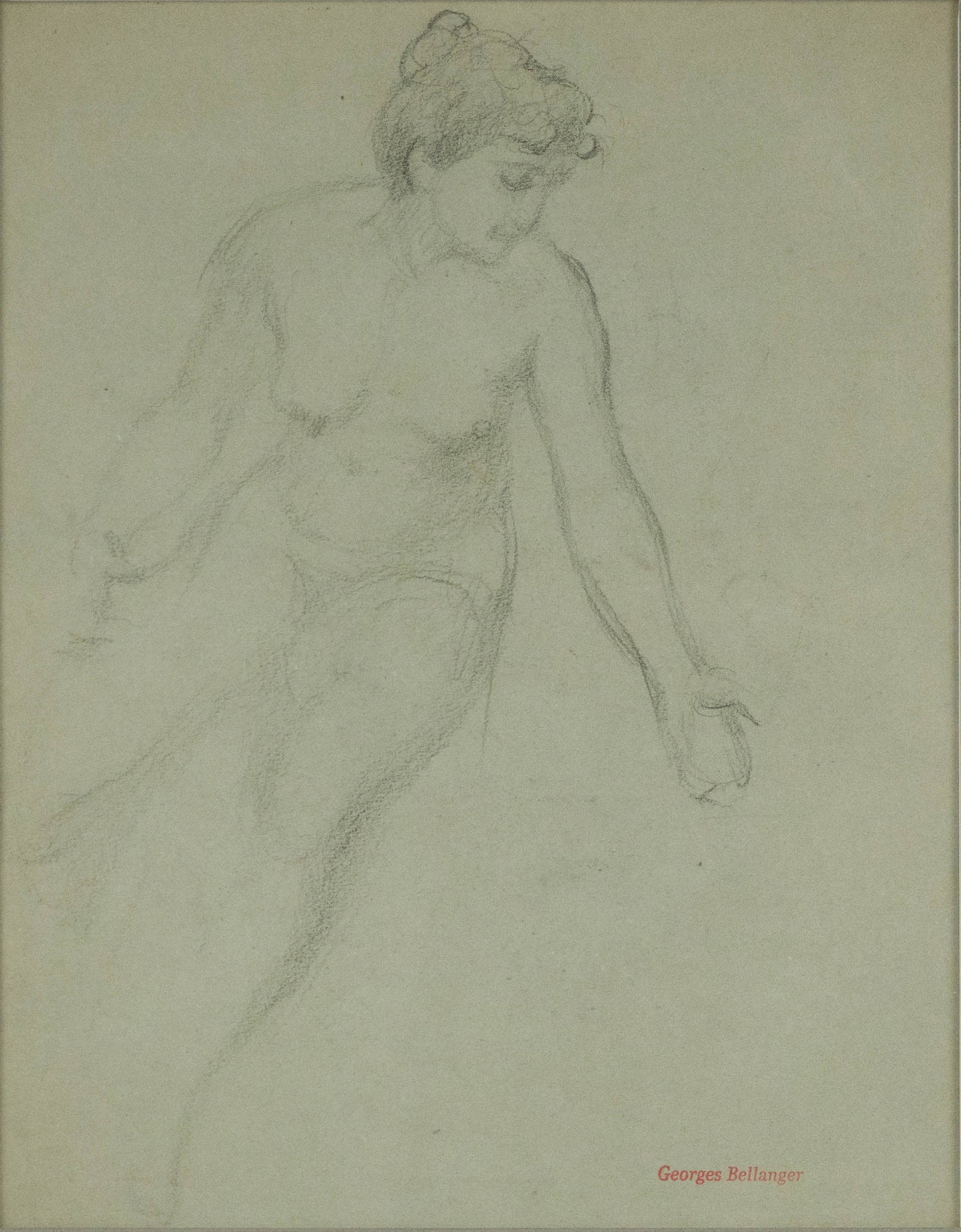 Georges Bellanger, Study of a Nude, Charcoal on Blue Gray Paper (1 of 6)