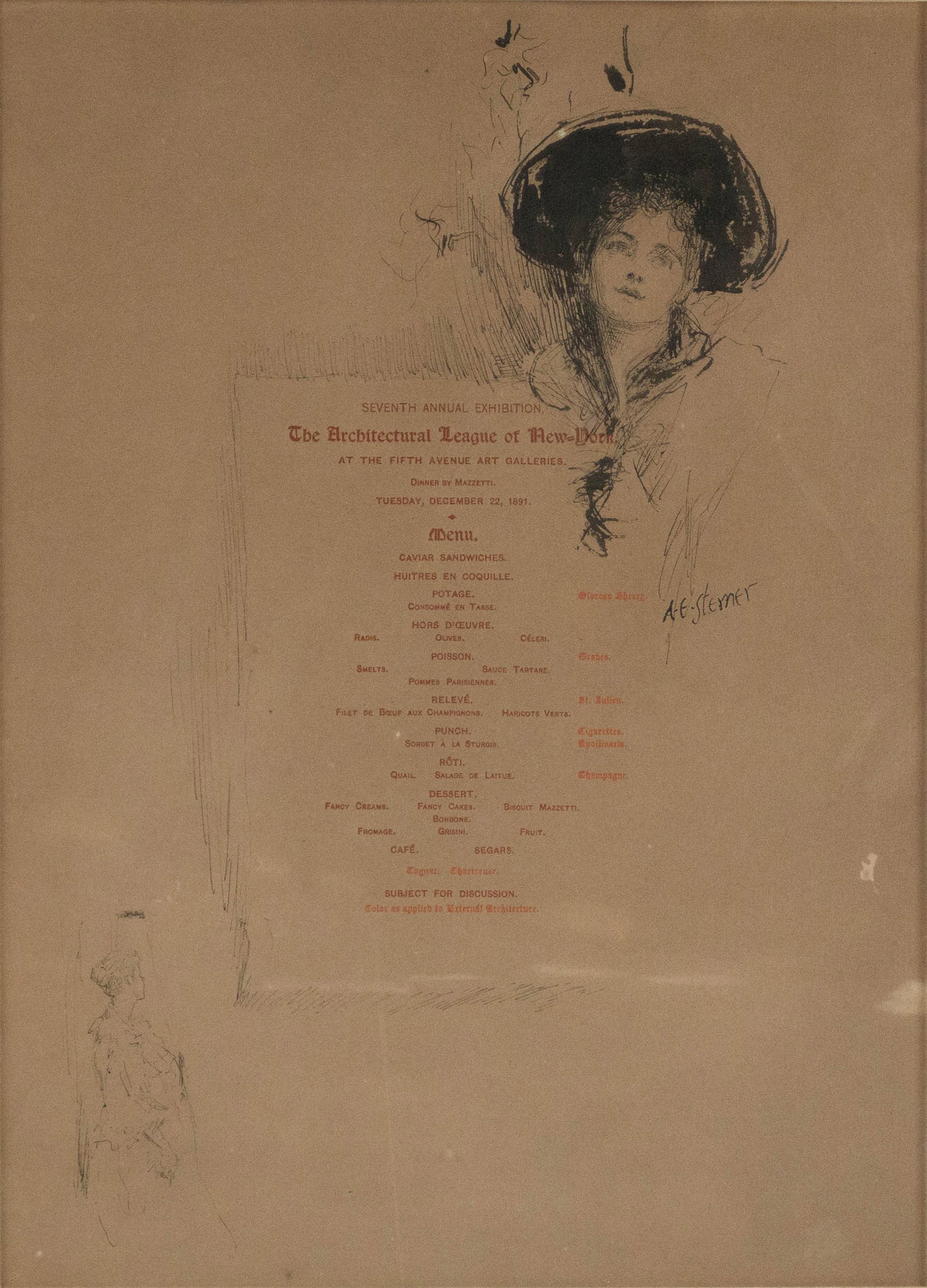 Albert Edward Sterner, 1863-1946, Menu Decoration, Pen and Ink (1 of 6)