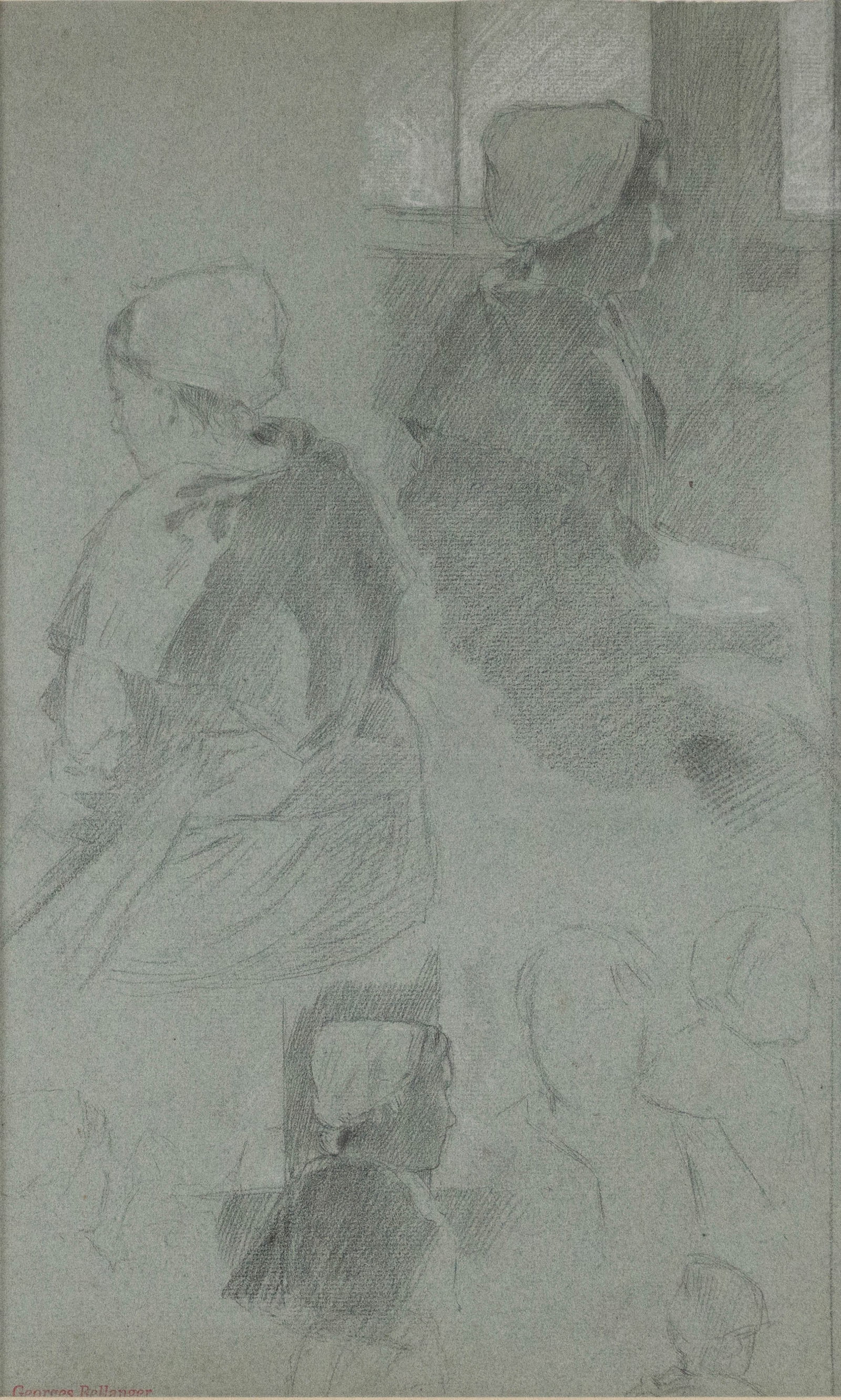 Georges Bellanger, 1820-1878, Studies of Breton Women, Charles and White on Blue-Gray Paper (1 of 7)