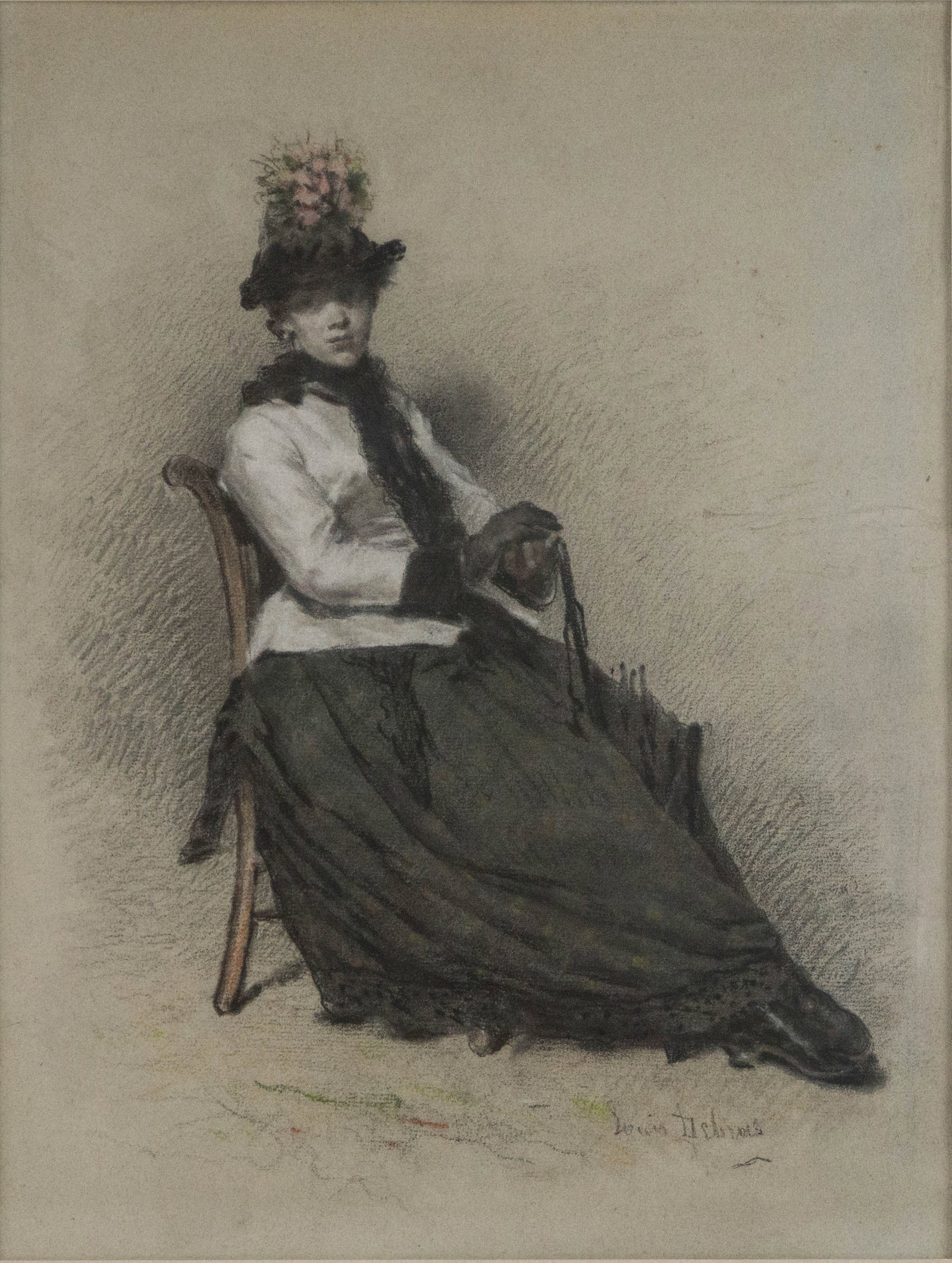 Louis Debras, 1820-1898, Girl Seated in a Chair, Black, Red, and White Chalk on Blue-Gray Paper: Louis Debras 1820-1898 Girl Seated in a Chair Black, Red, and White Chalk on Blue-Gray Paper Signed l.r. Provenance: American Drawings: Paul Magriel Collection Acquired from Paul Magriel'