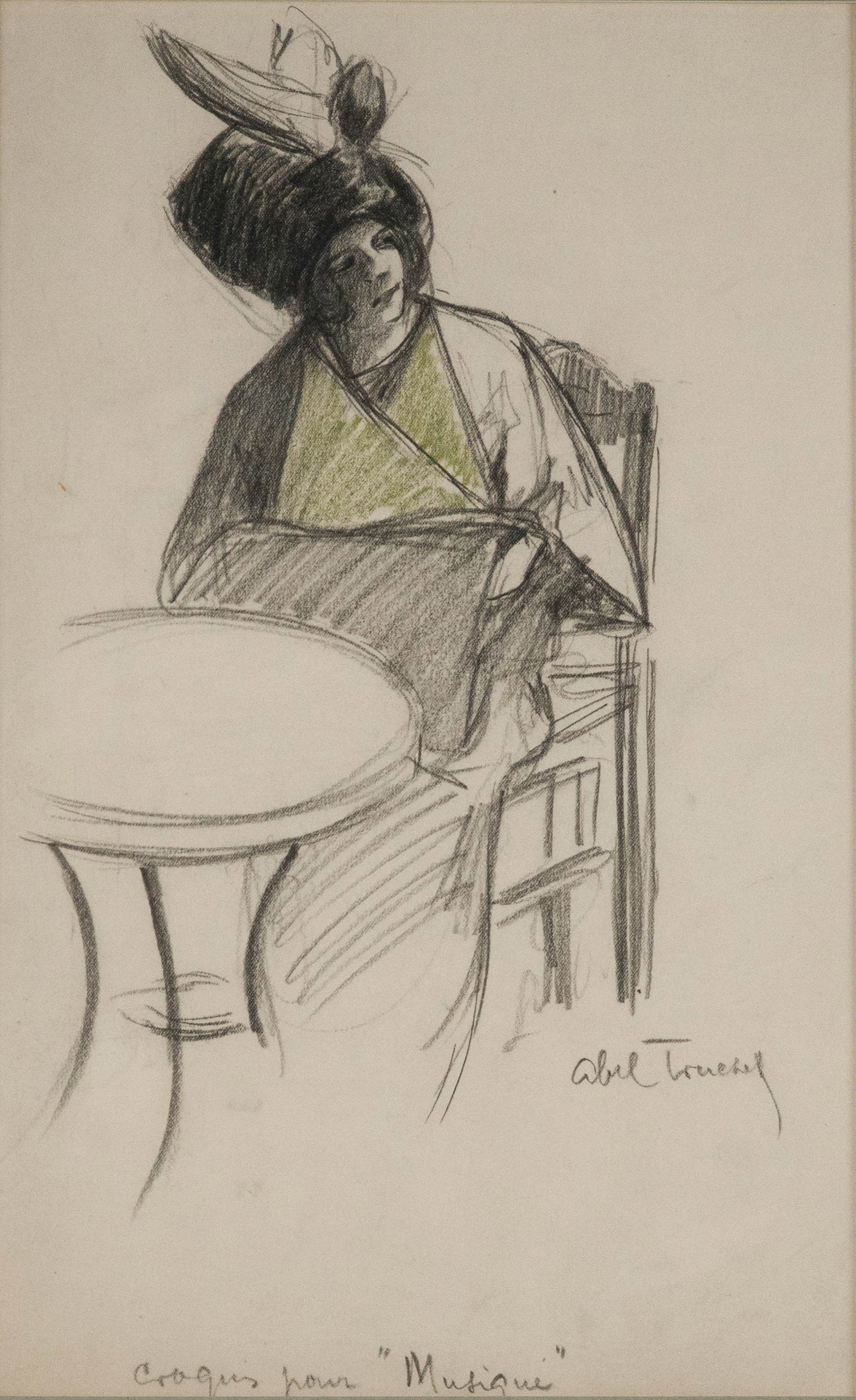 Abel Touchep, At the Cafe, Montmartre, Charcoal and Watercolor (1 of 6)