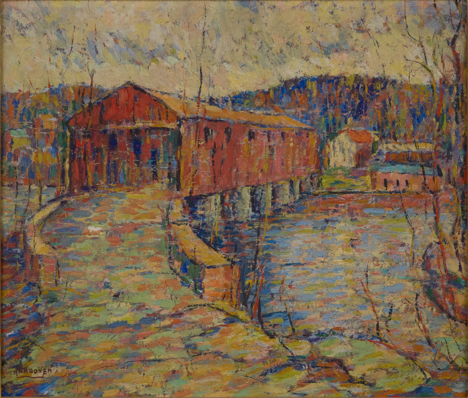 Herbert Nelson Hooven, 1898-1979, Covered Bridge, Oil on Board (1 of 6)