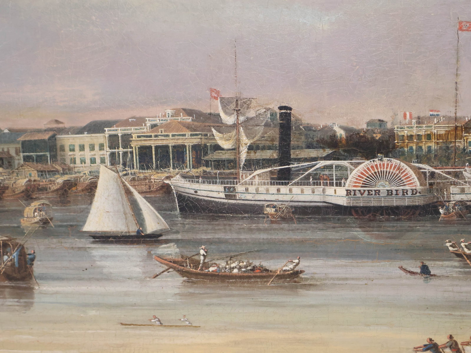 Chinese Qing Dynasty "China Trade" Hongs at Canton, Oil on Canvas - 10