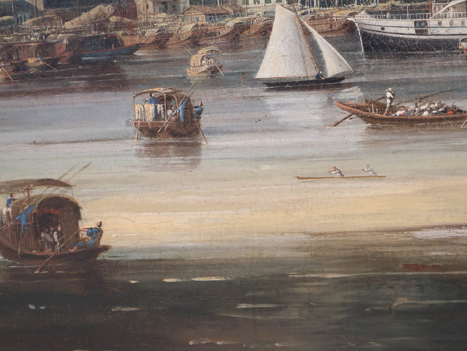 Chinese Qing Dynasty "China Trade" Hongs at Canton, Oil on Canvas - 11
