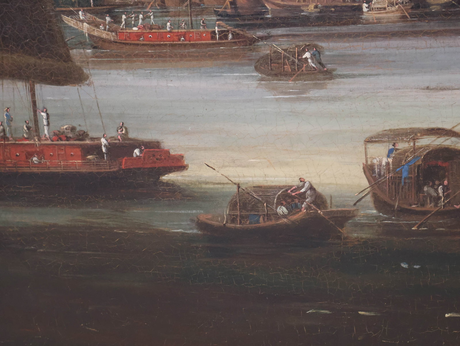 Chinese Qing Dynasty "China Trade" Hongs at Canton, Oil on Canvas - 13