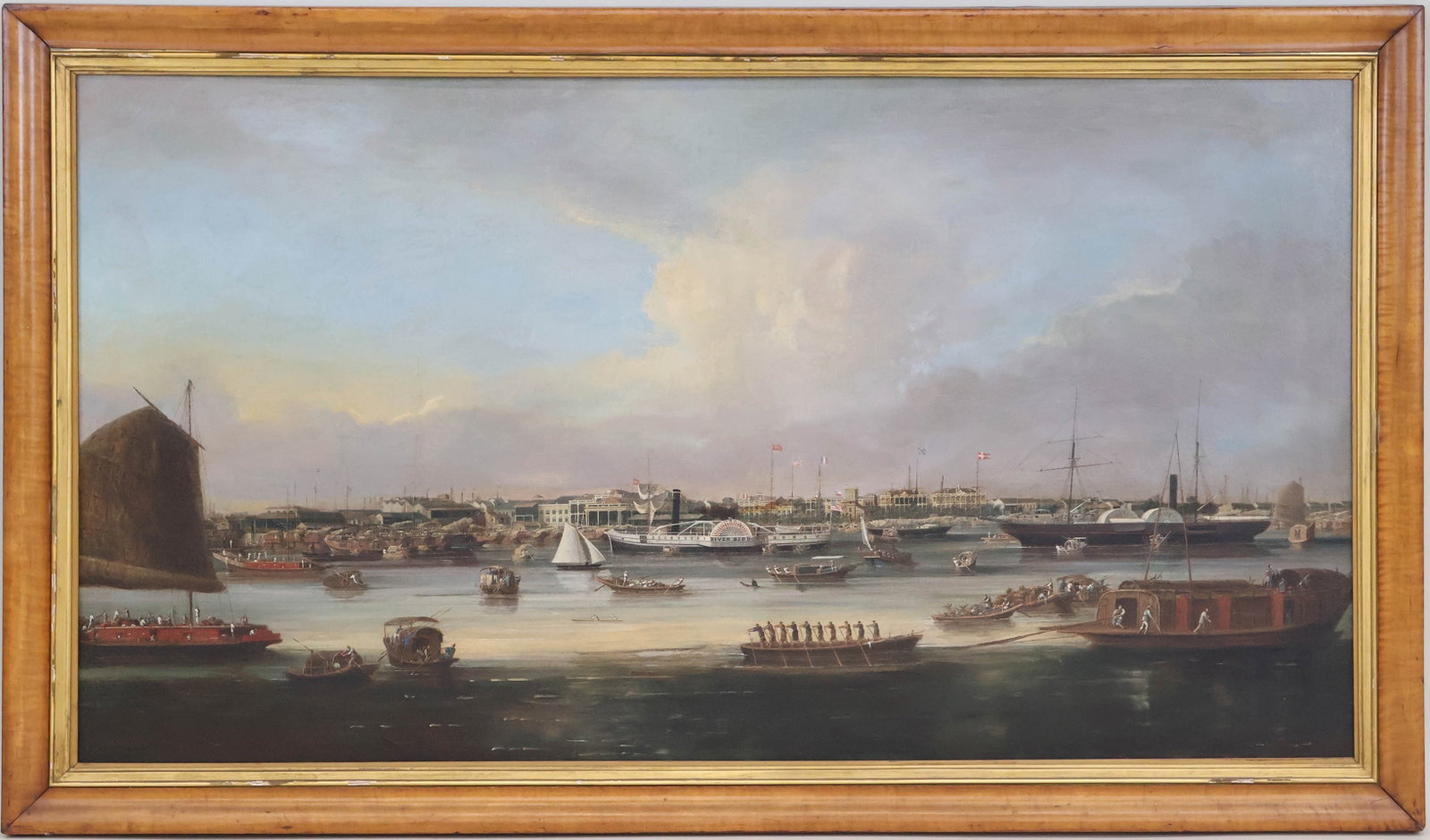 Chinese Qing Dynasty "China Trade" Hongs at Canton, Oil on Canvas - 2