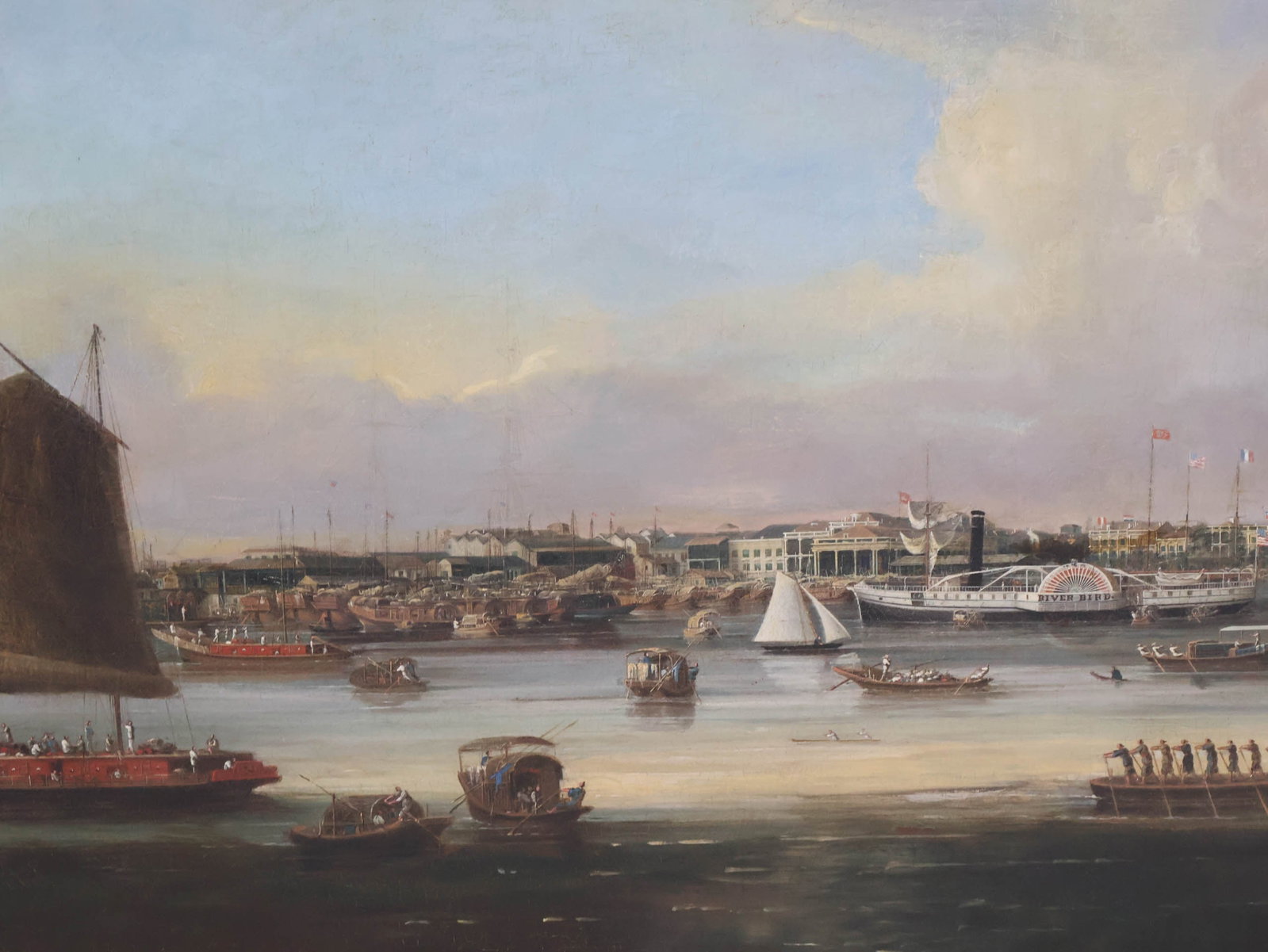 Chinese Qing Dynasty "China Trade" Hongs at Canton, Oil on Canvas - 3