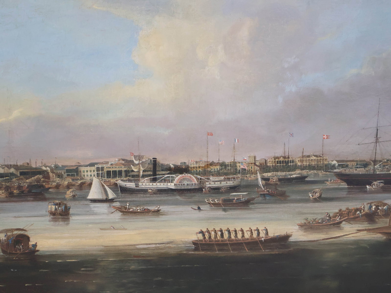Chinese Qing Dynasty "China Trade" Hongs at Canton, Oil on Canvas - 4